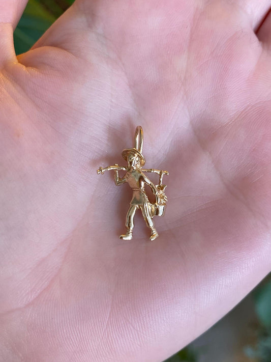 Vintage Solid 14k Yellow Gold Farmer Harvester Charm