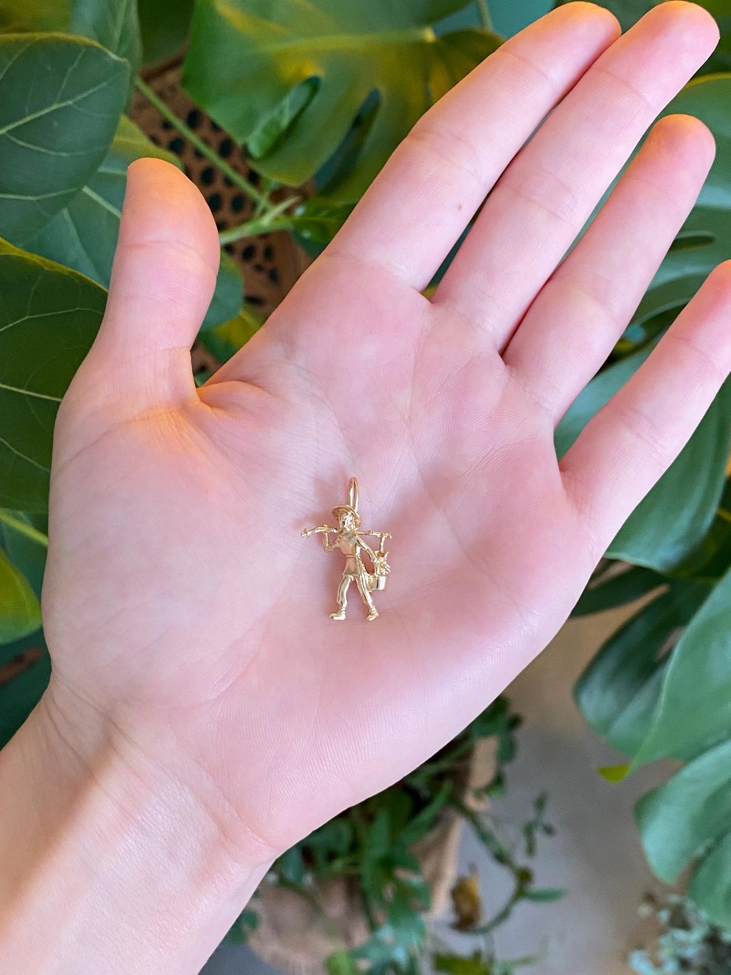 Vintage Solid 14k Yellow Gold Farmer Harvester Charm