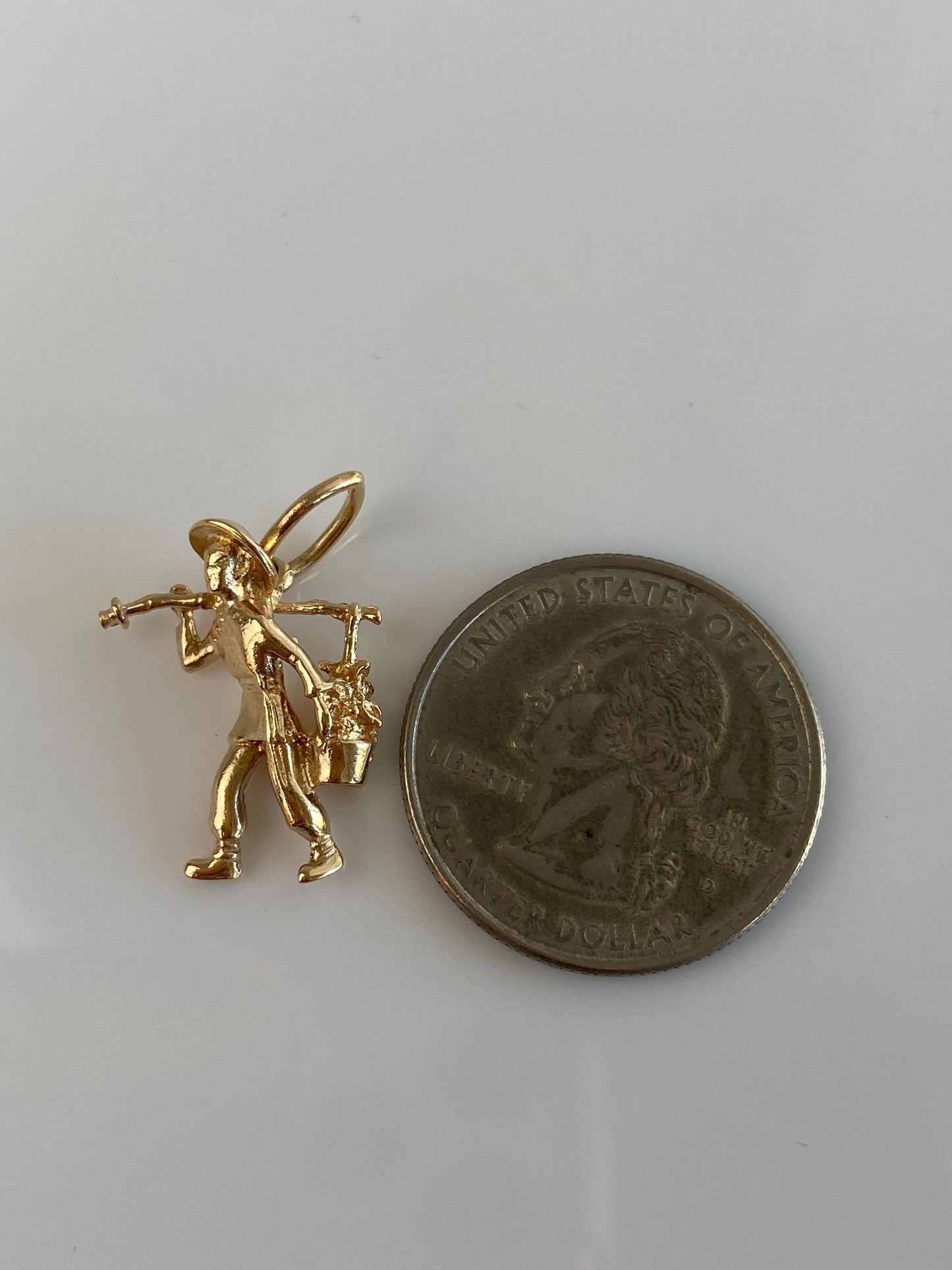 Vintage Solid 14k Yellow Gold Farmer Harvester Charm