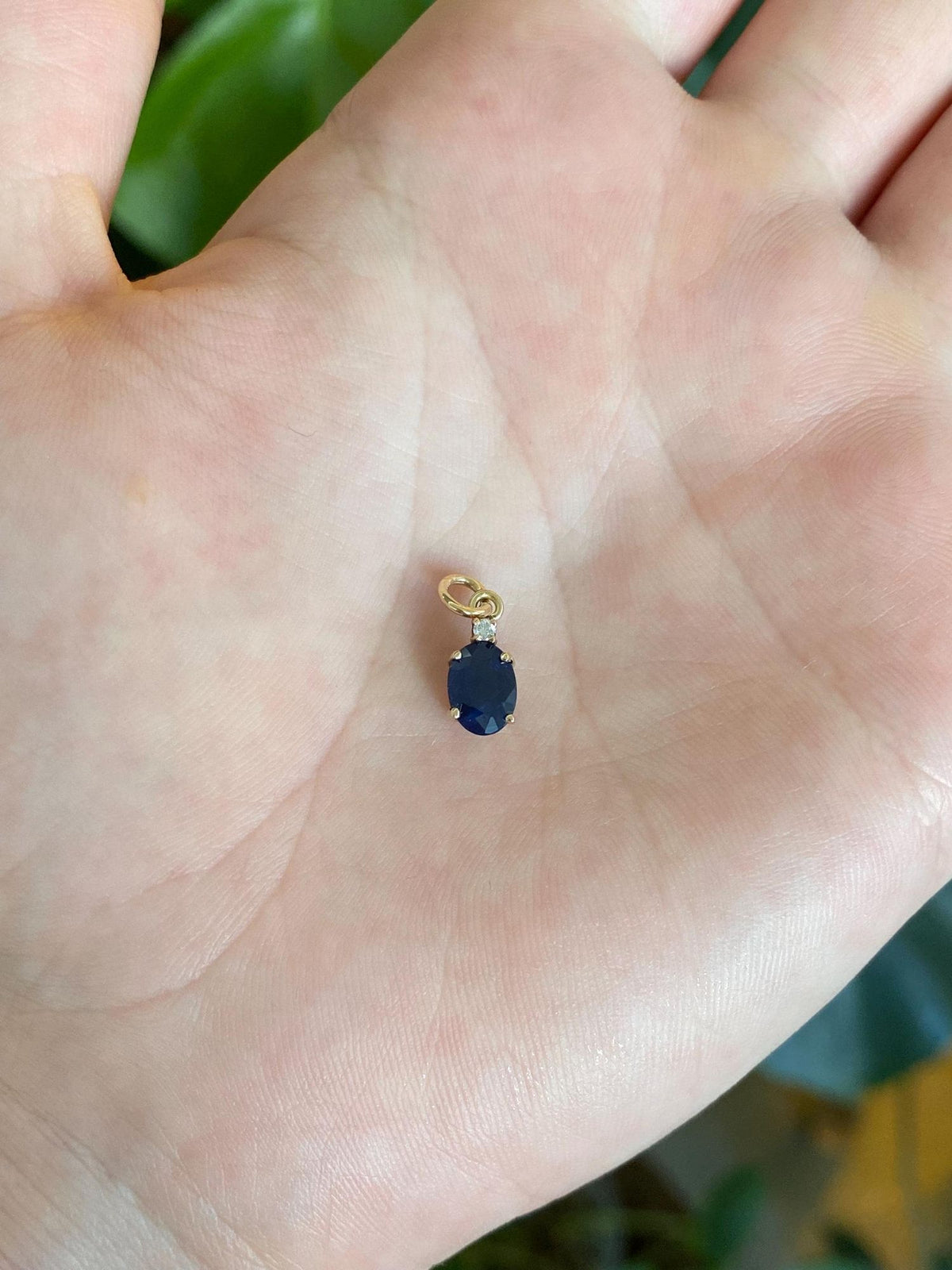 Solid 14k Yellow Gold Blue Sapphire Diamond Charm