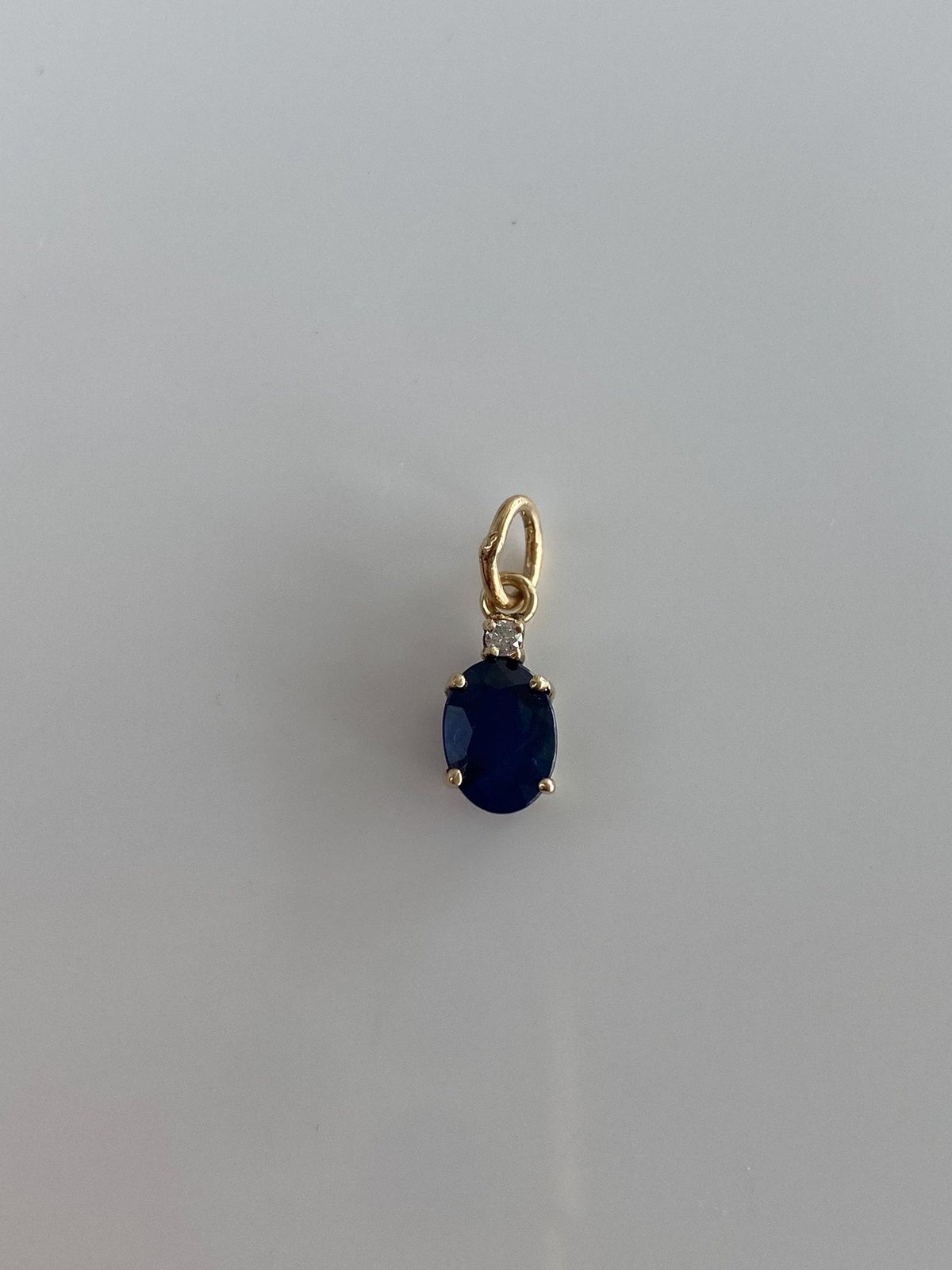 Solid 14k Yellow Gold Blue Sapphire Diamond Charm