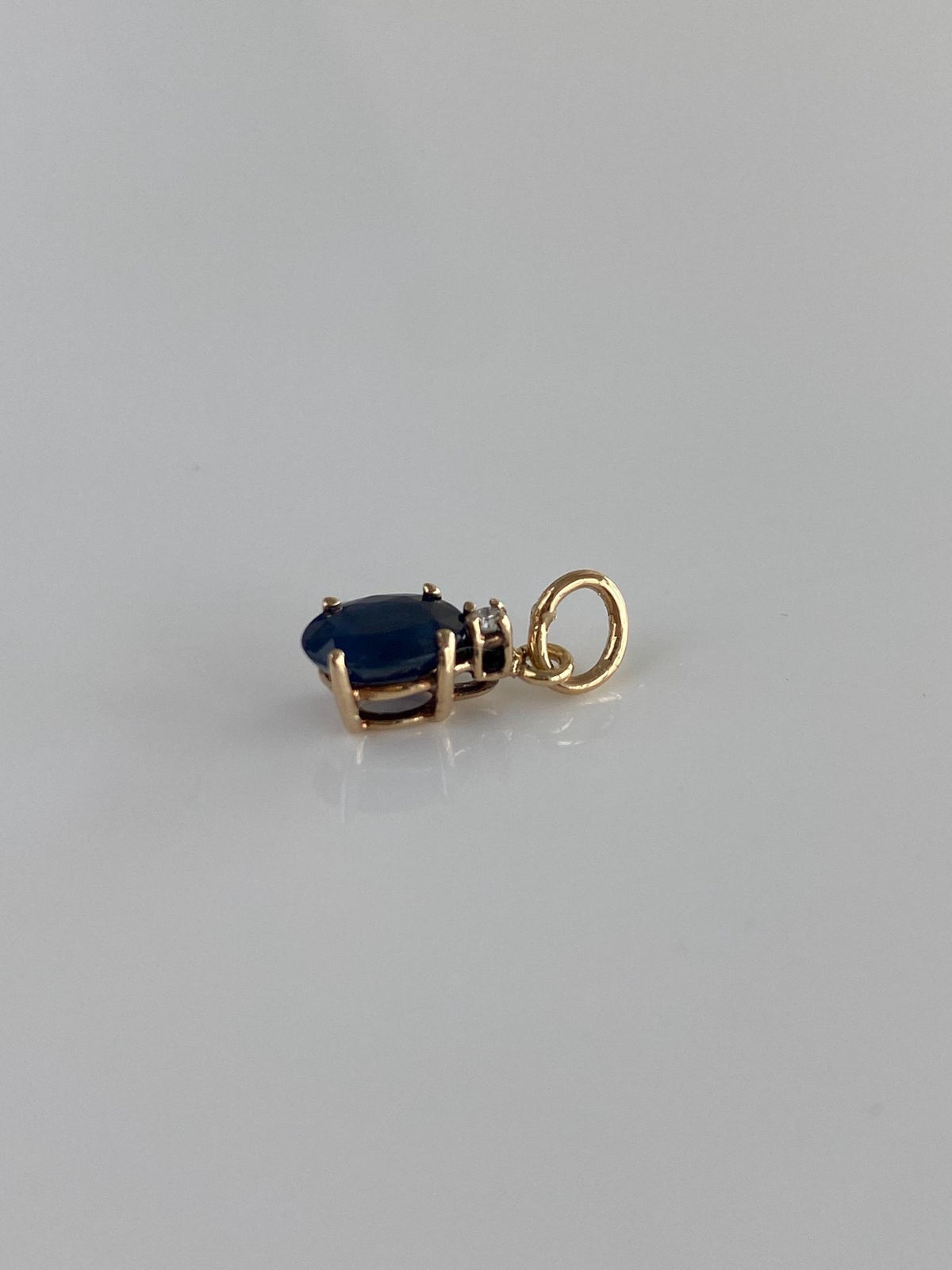 Solid 14k Yellow Gold Blue Sapphire Diamond Charm