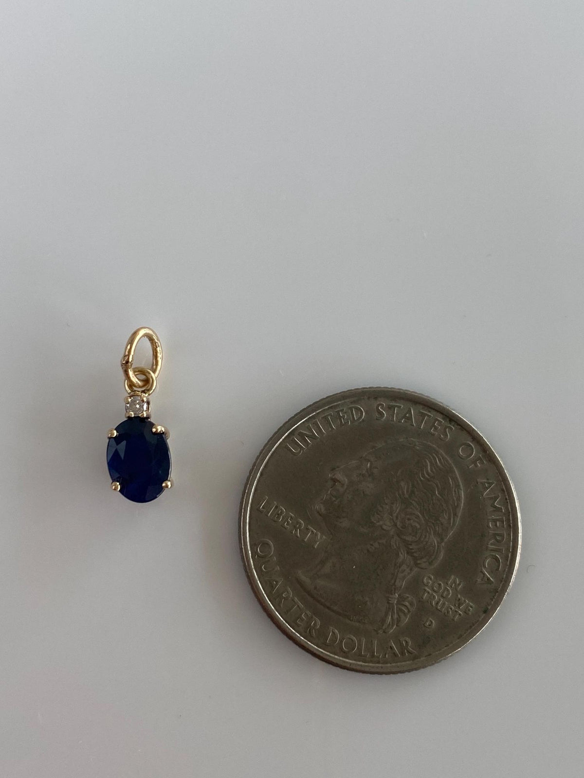Solid 14k Yellow Gold Blue Sapphire Diamond Charm