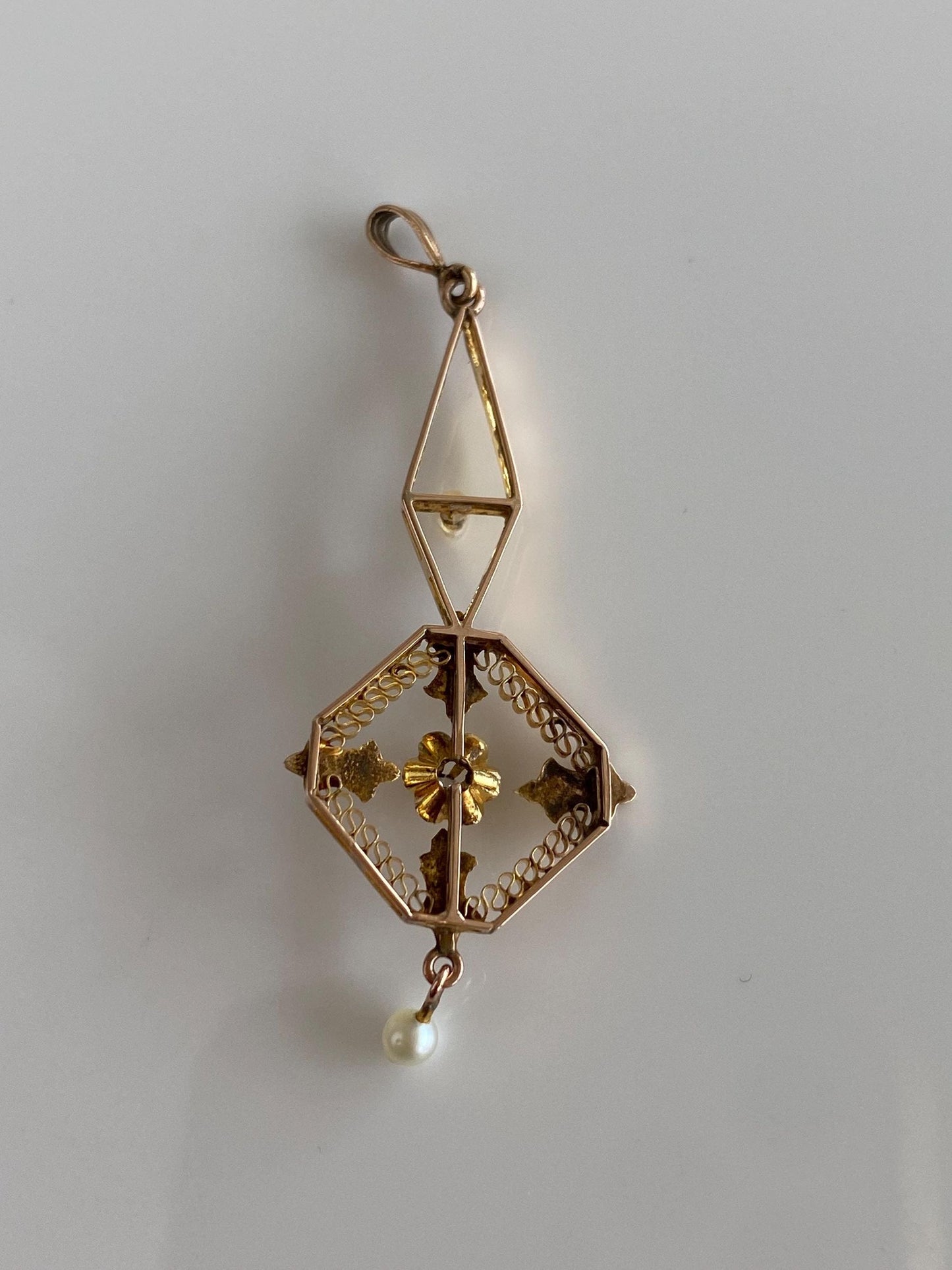 Solid 9k Multi Tone Gold Diamond Pearls Charm