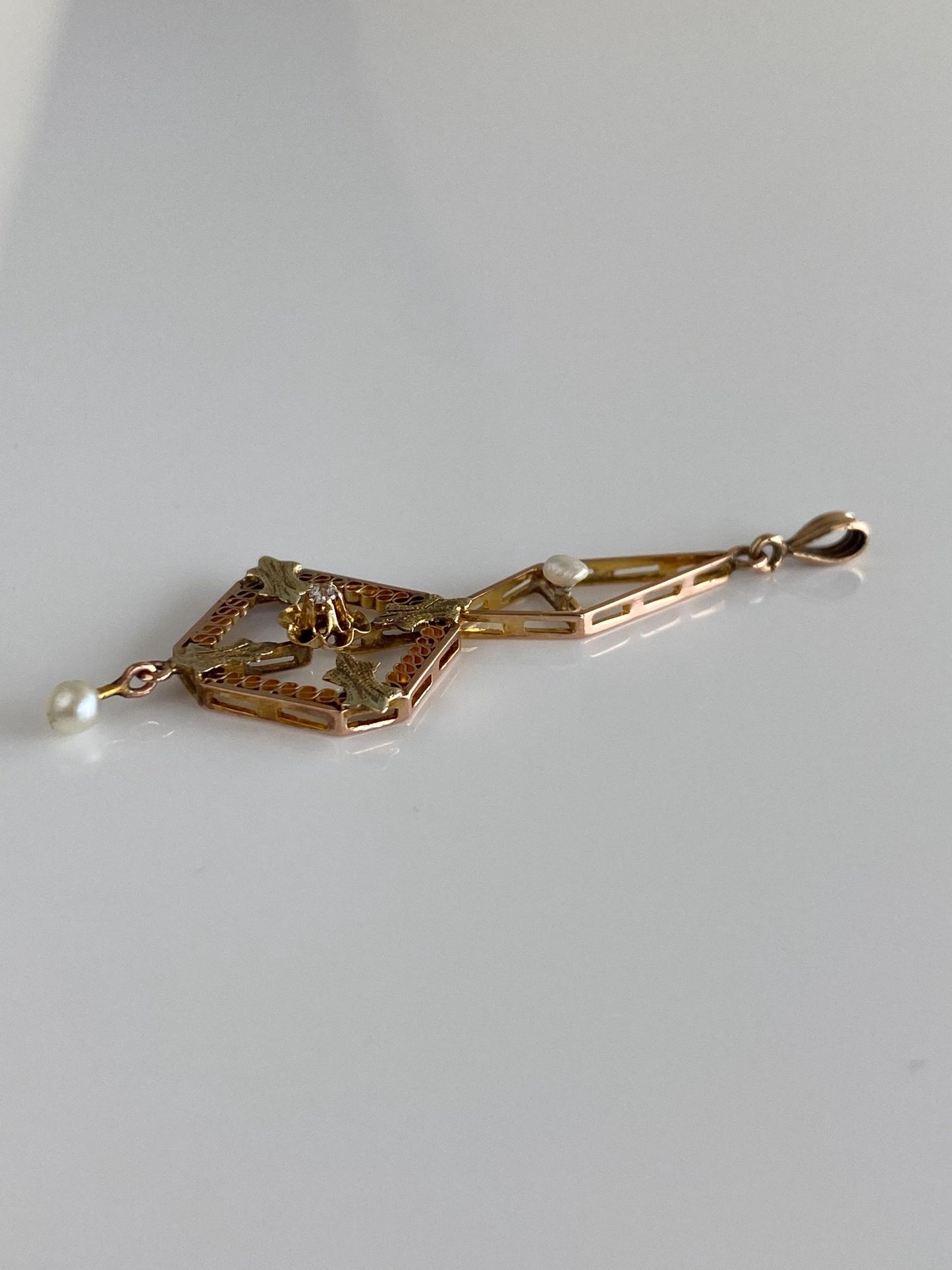 Solid 9k Multi Tone Gold Diamond Pearls Charm