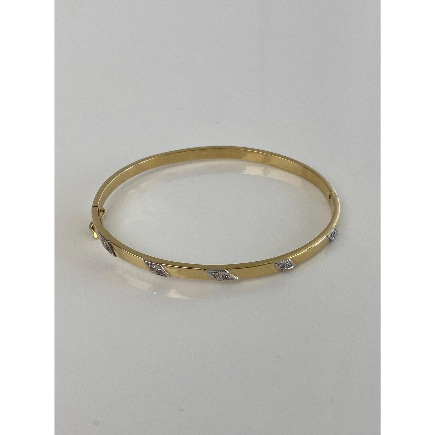 Vintage Solid 14k White &. Yellow Gold Diamond Bangle Bracelet
