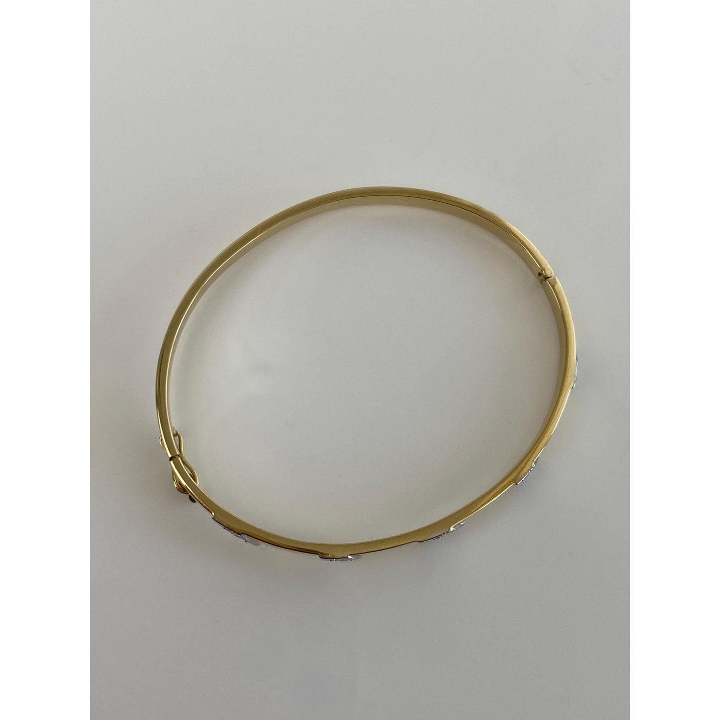 Vintage Solid 14k White &. Yellow Gold Diamond Bangle Bracelet