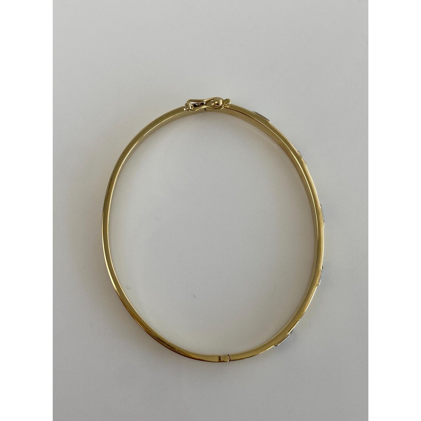 Vintage Solid 14k White &. Yellow Gold Diamond Bangle Bracelet