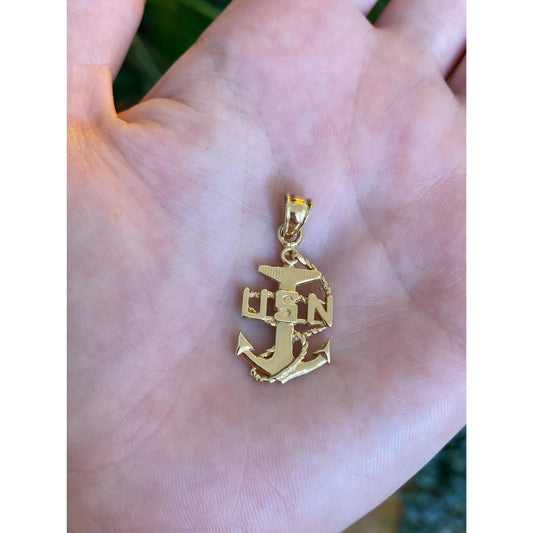 Vintage Solid 14k Yellow Gold USN Anchor Charm