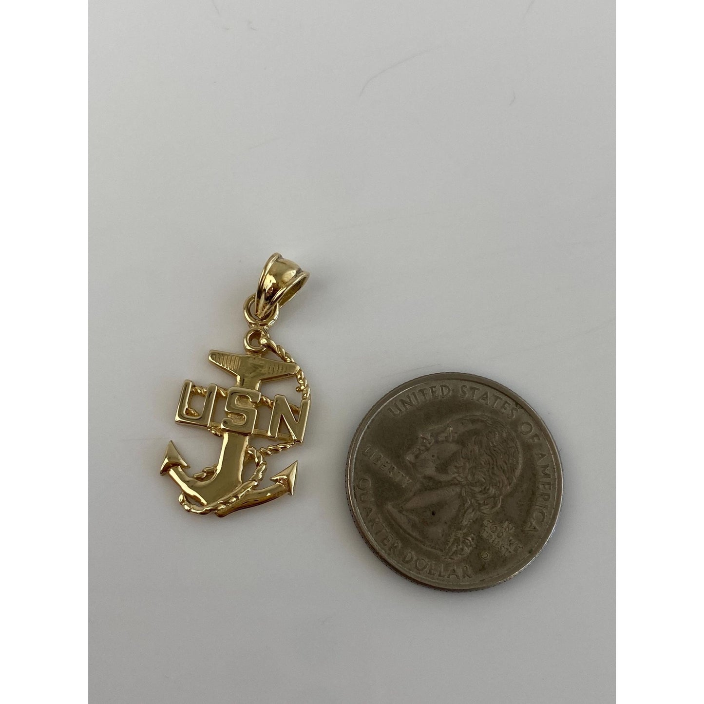 Vintage Solid 14k Yellow Gold USN Anchor Charm