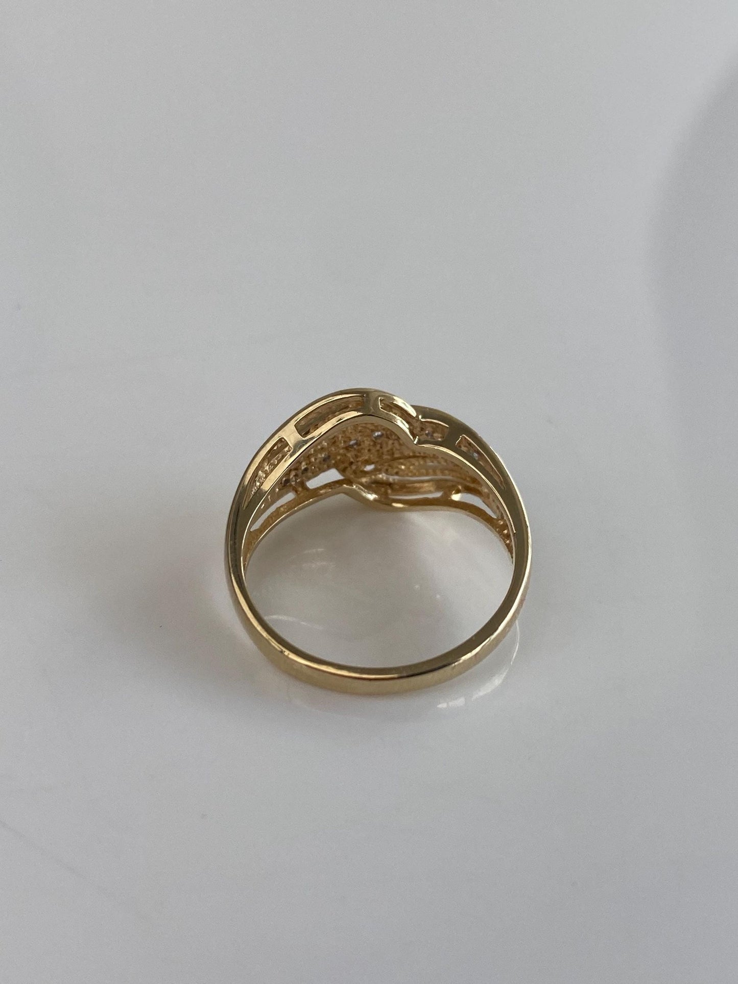 Vintage Solid 10k White & Yellow Gold Diamond Twist Ring - Size 6.75