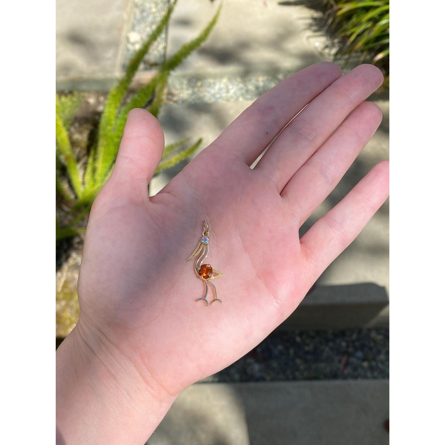Vintage Solid 18k Yellow Gold Citrine Aquamarine Flamingo Pelican Bird Charm