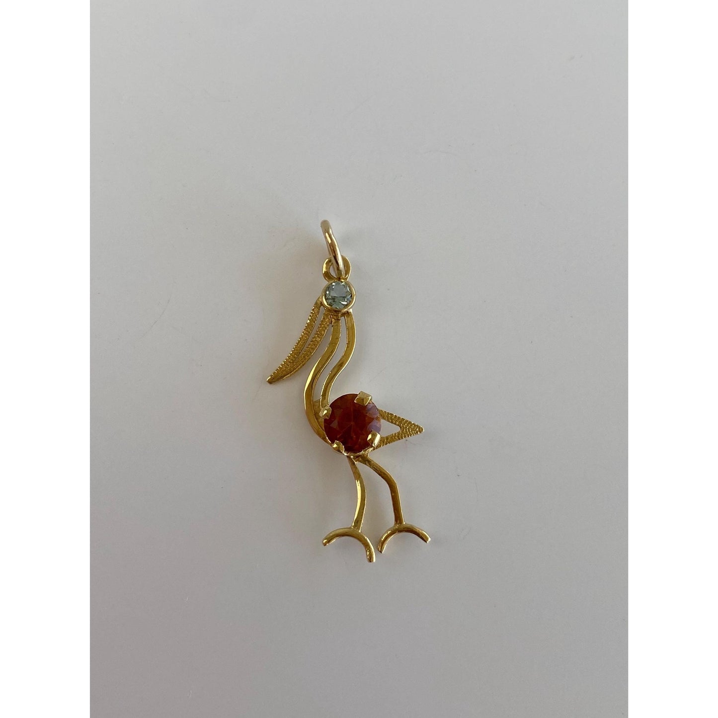 Vintage Solid 18k Yellow Gold Citrine Aquamarine Flamingo Pelican Bird Charm