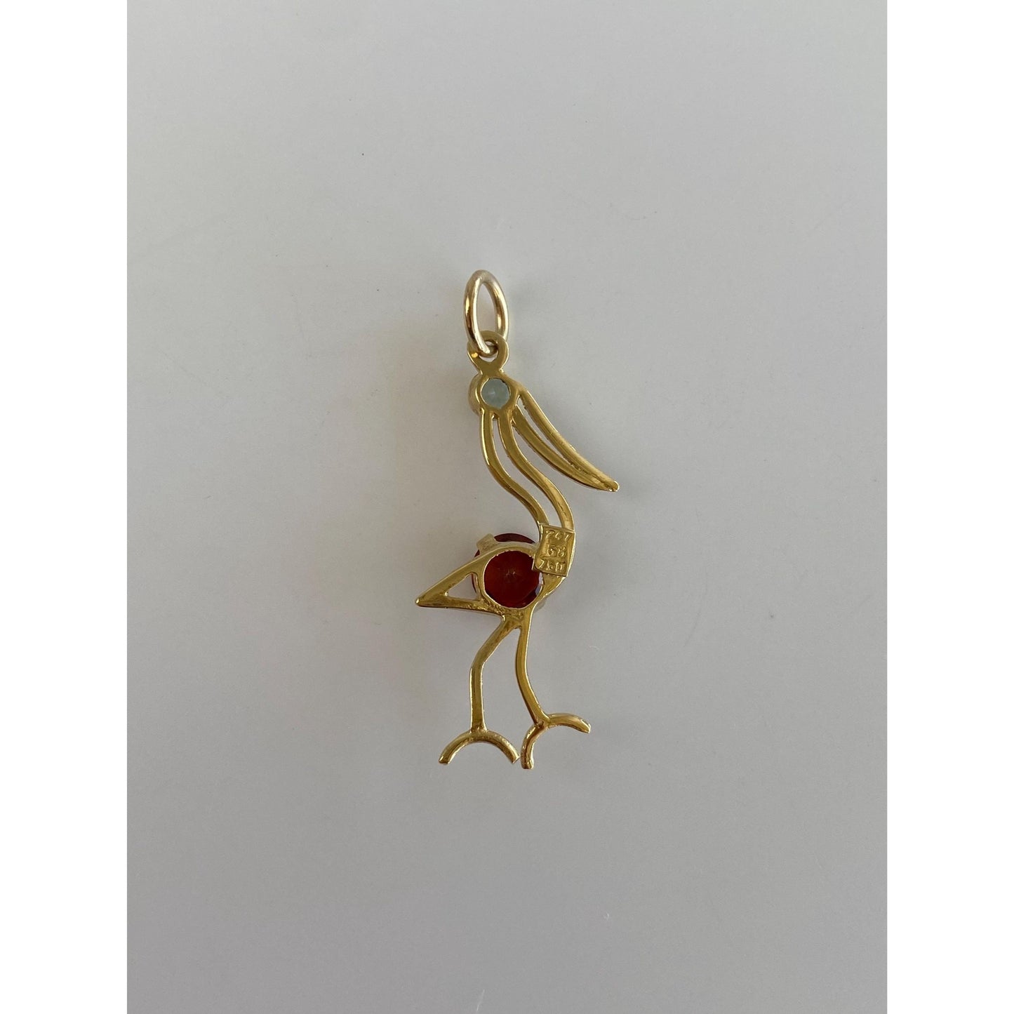 Vintage Solid 18k Yellow Gold Citrine Aquamarine Flamingo Pelican Bird Charm