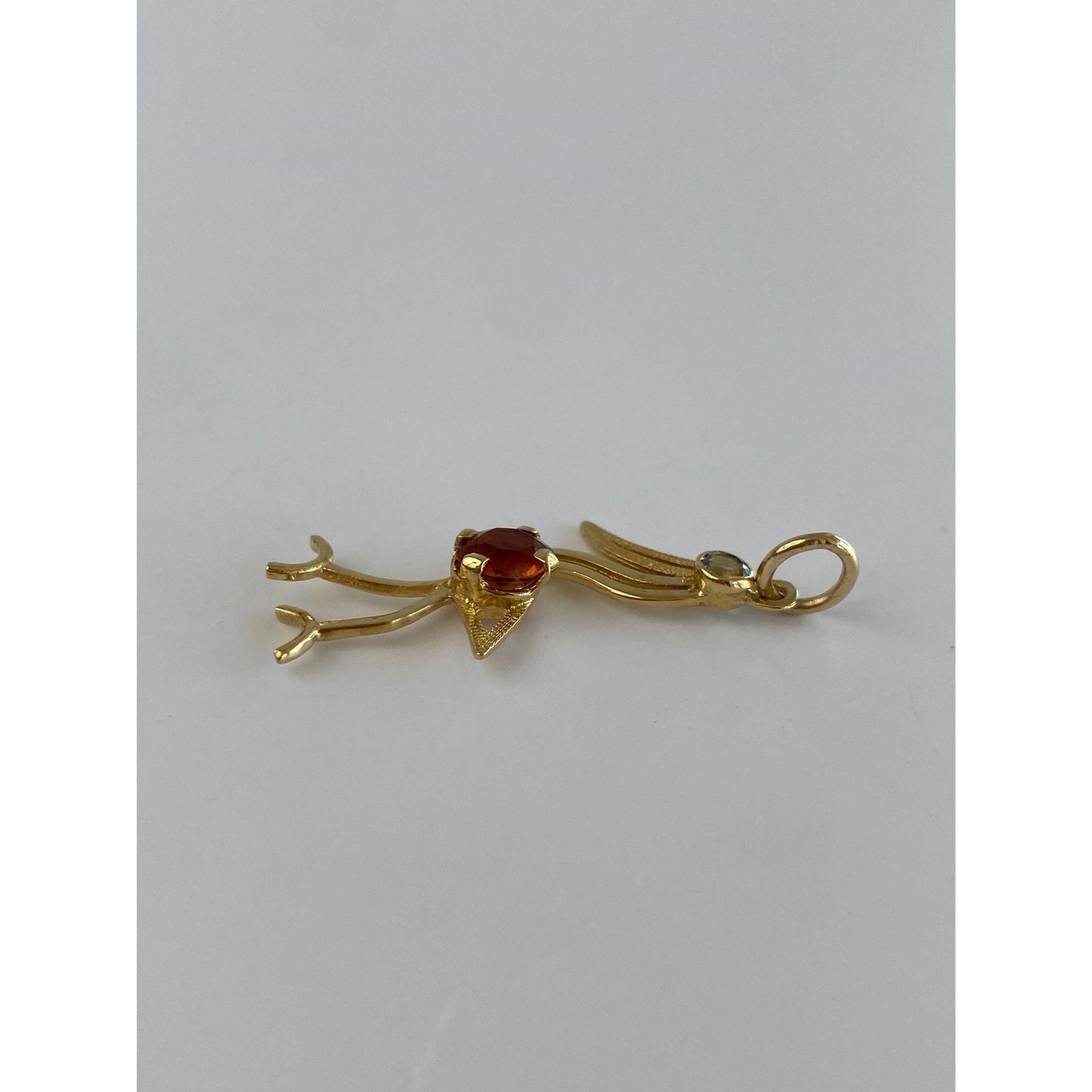 Vintage Solid 18k Yellow Gold Citrine Aquamarine Flamingo Pelican Bird Charm