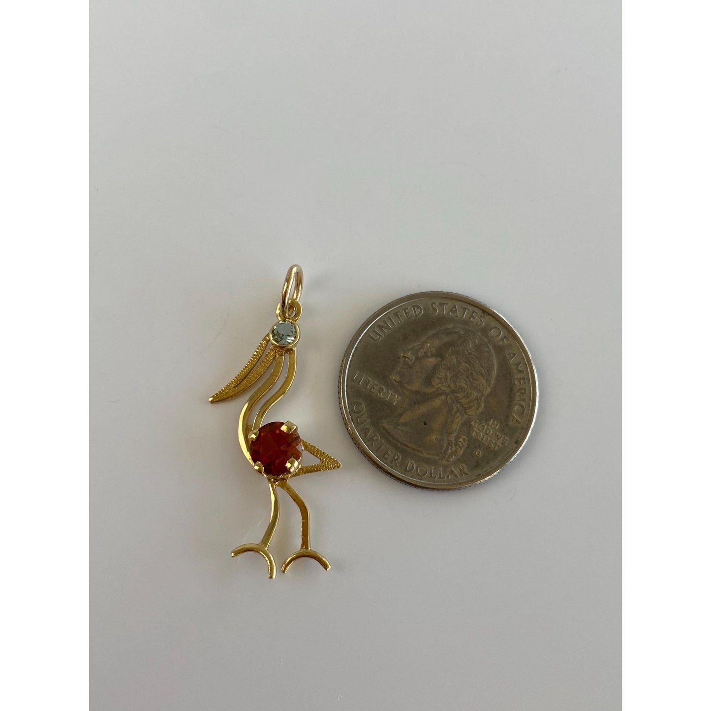 Vintage Solid 18k Yellow Gold Citrine Aquamarine Flamingo Pelican Bird Charm