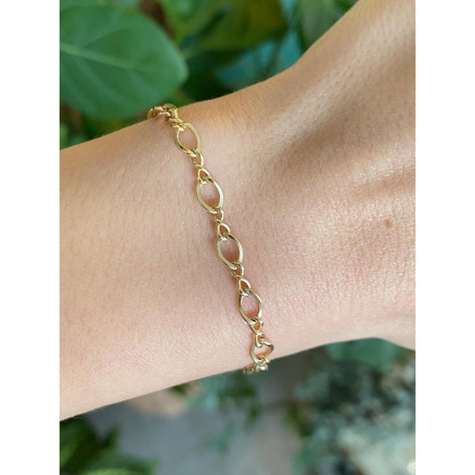Vintage Solid 14k Yellow Gold Fancy Oval Link Chain Bracelet - 6.5 inches