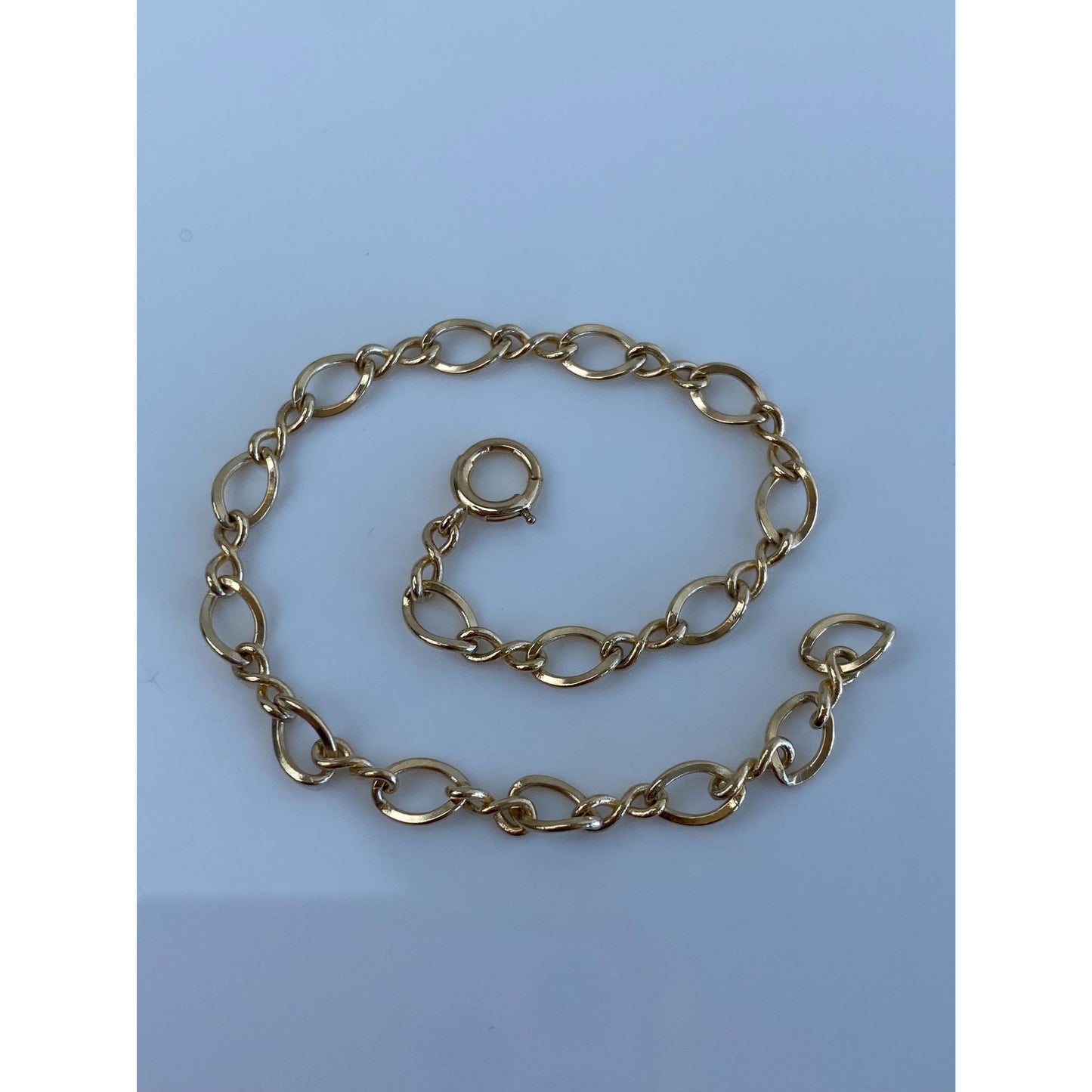 Vintage Solid 14k Yellow Gold Fancy Oval Link Chain Bracelet - 6.5 inches