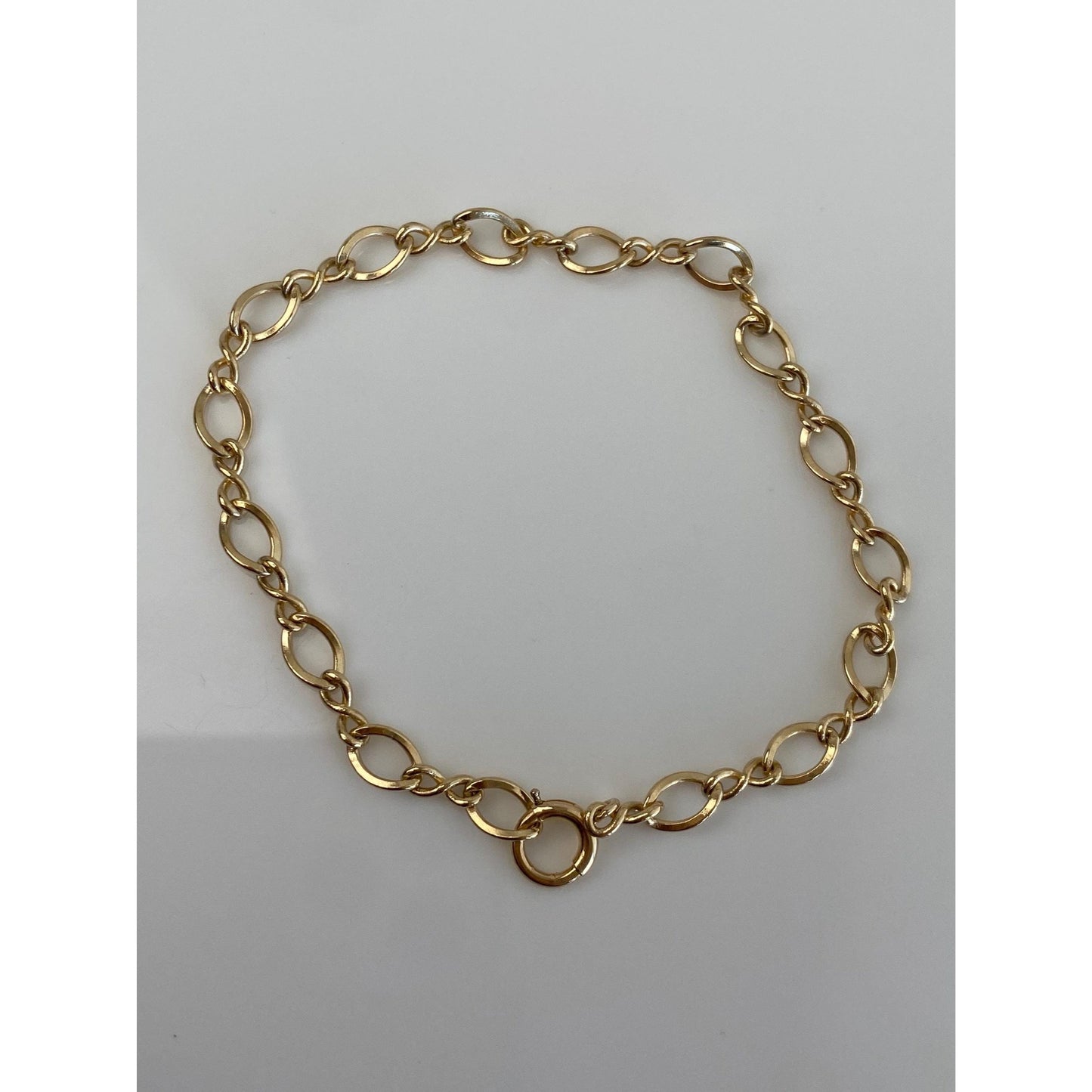 Vintage Solid 14k Yellow Gold Fancy Oval Link Chain Bracelet - 6.5 inches