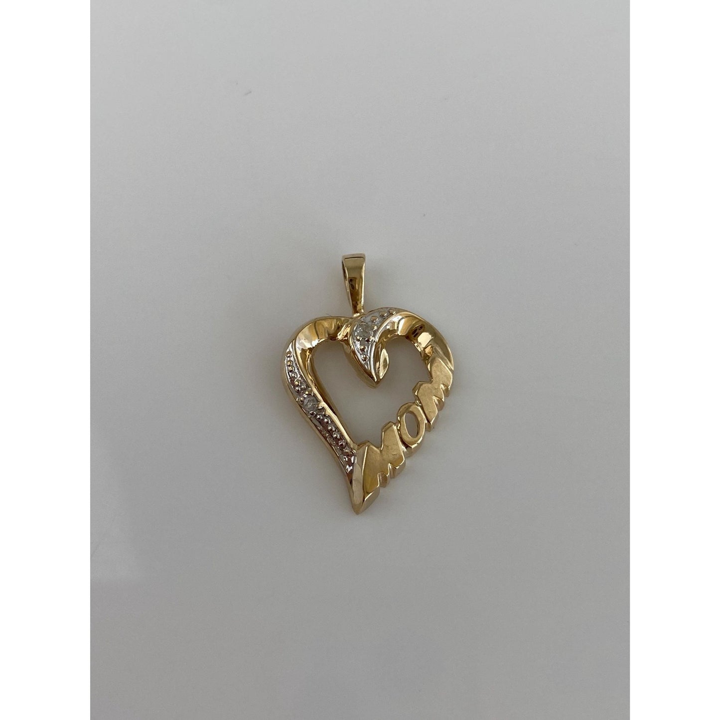 Solid 10k White & Yellow Gold Diamond Mom Heart Charm