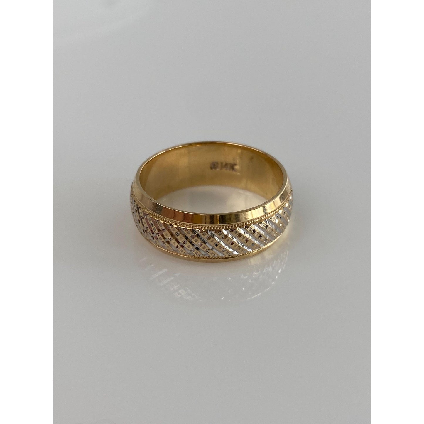 Vintage Solid 14k Yellow Gold Diamond Cut Textured Ring Band - Size 10.75