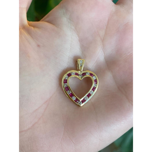 Vintage Solid 14k Yellow Gold Diamond Pink Sapphire Heart Charm