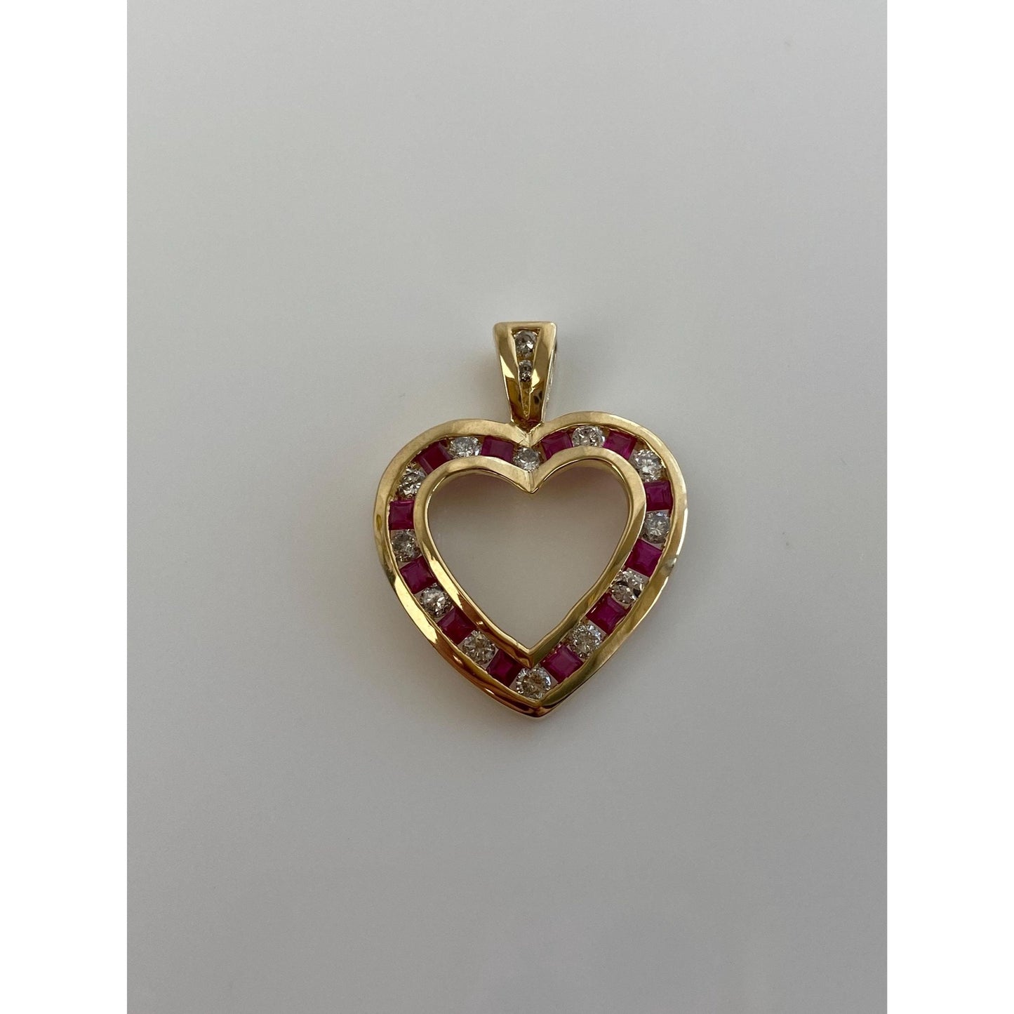 Vintage Solid 14k Yellow Gold Diamond Pink Sapphire Heart Charm