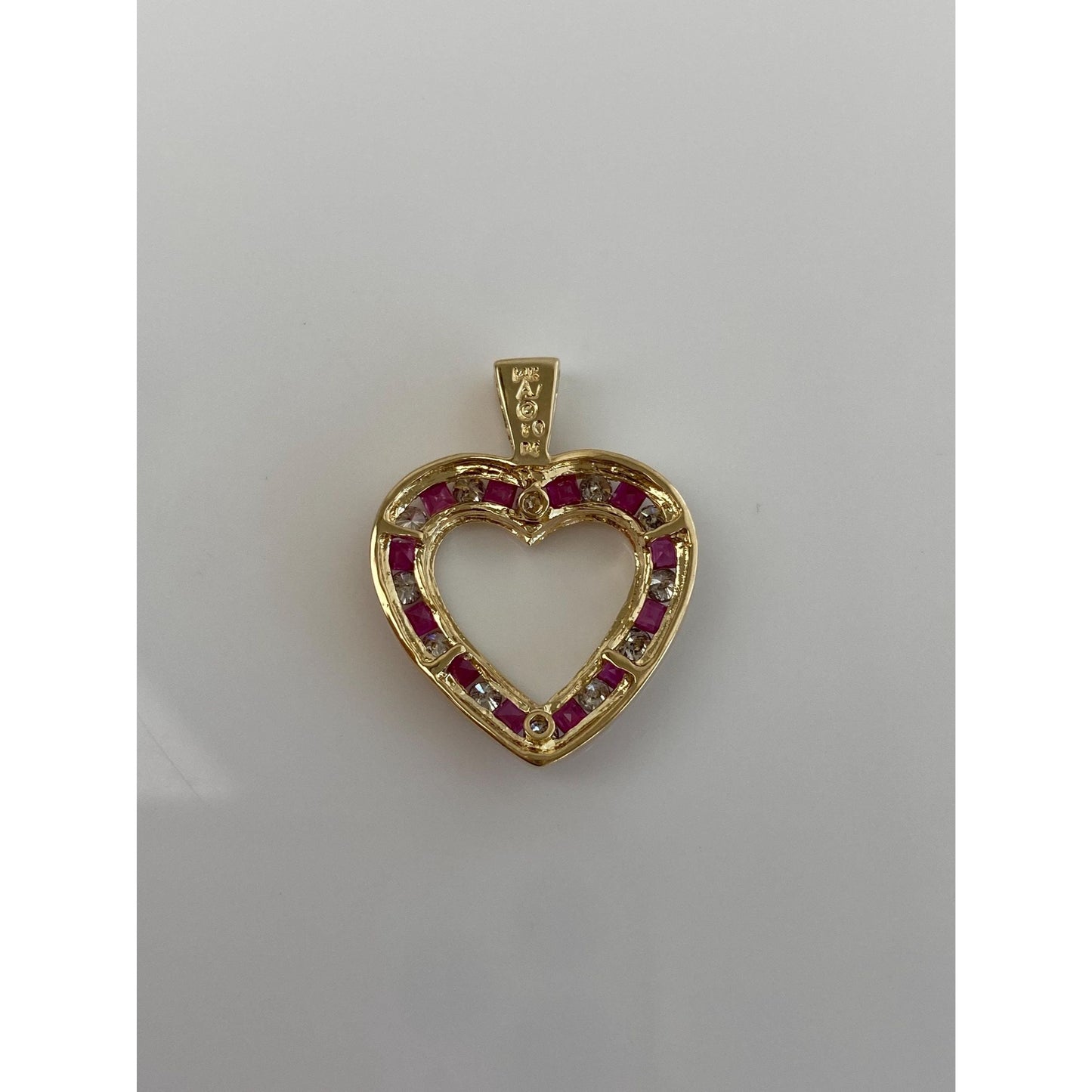 Vintage Solid 14k Yellow Gold Diamond Pink Sapphire Heart Charm
