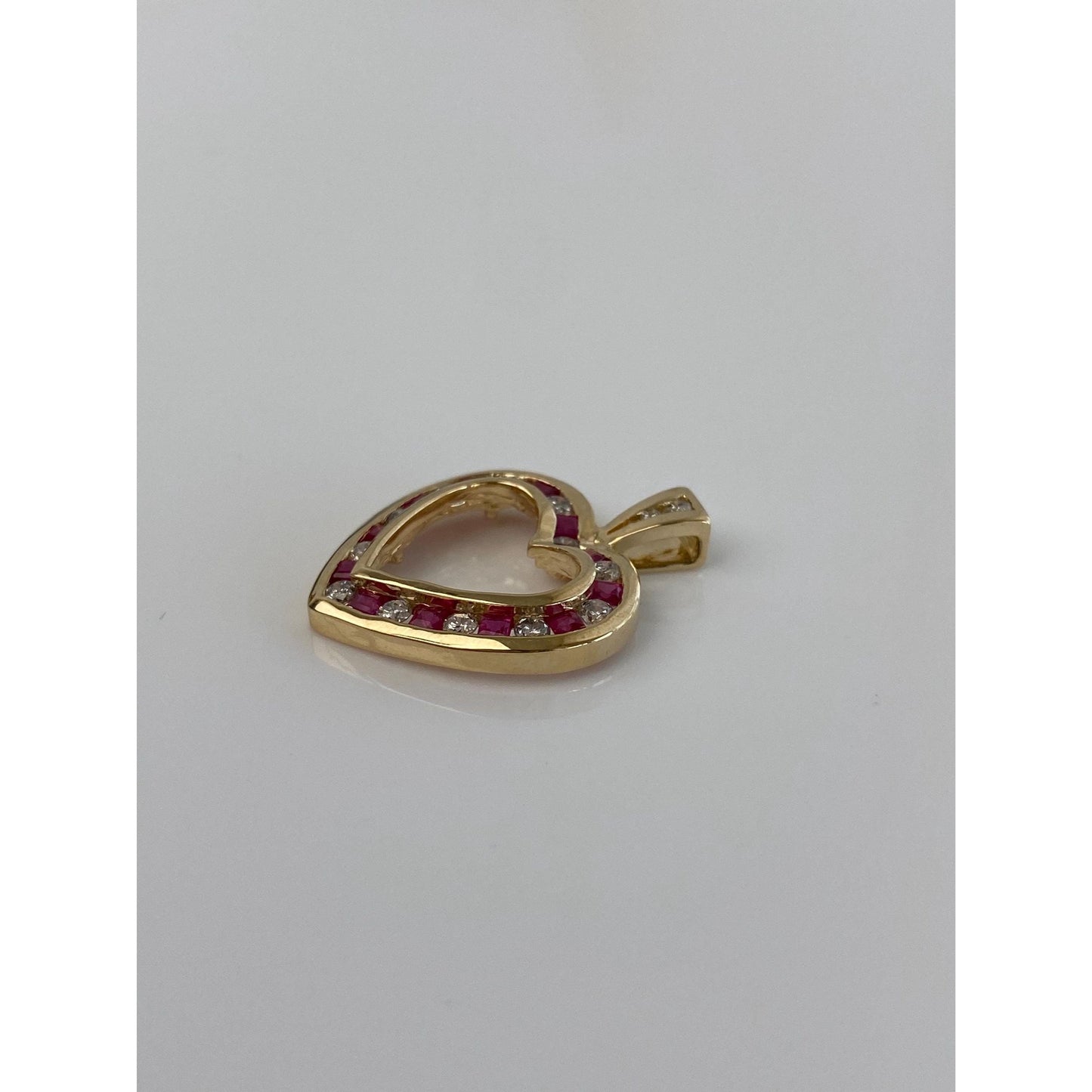Vintage Solid 14k Yellow Gold Diamond Pink Sapphire Heart Charm