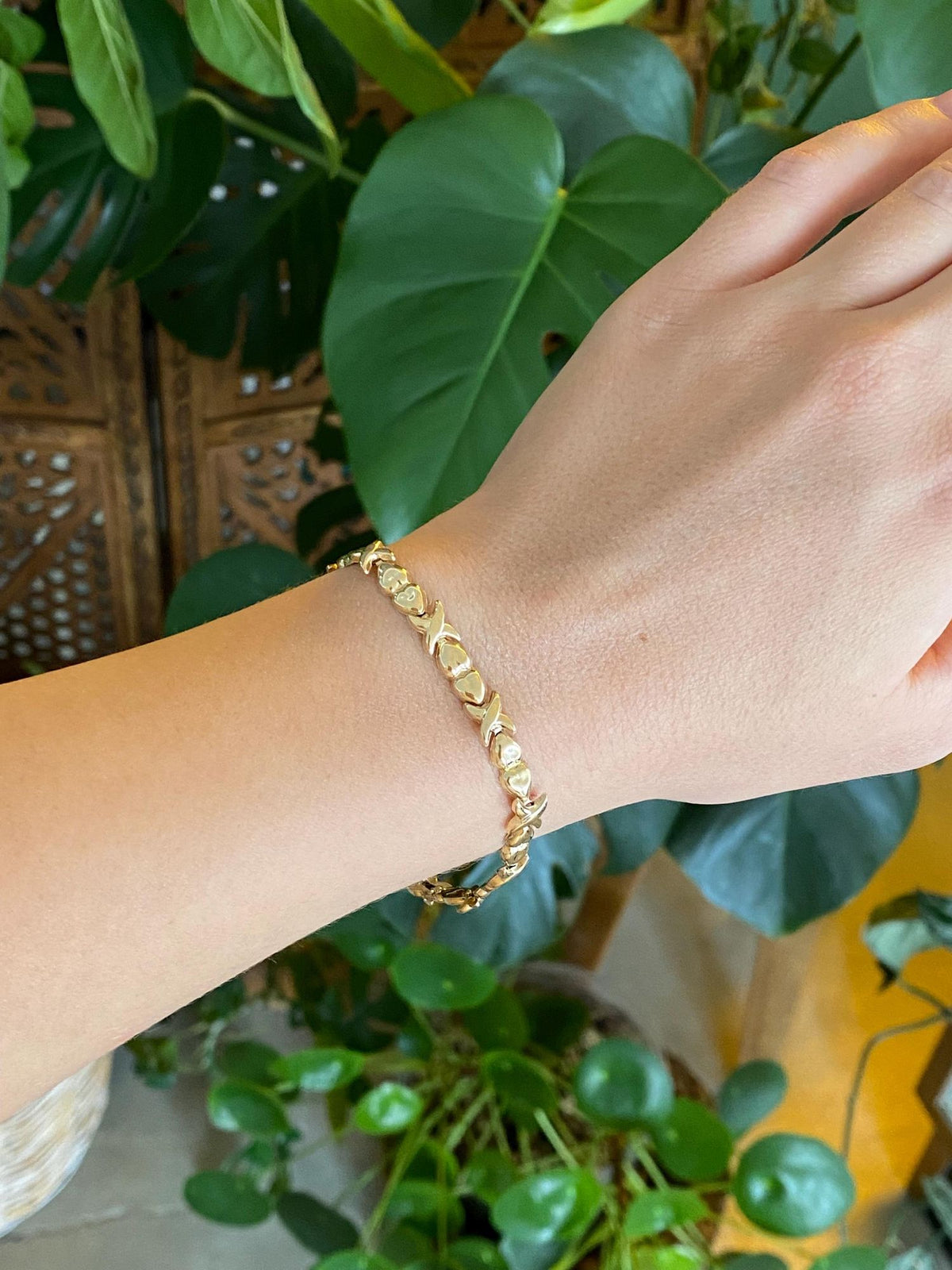 Vintage 10k Yellow Gold Heart X Link Bracelet - 7.25 inches