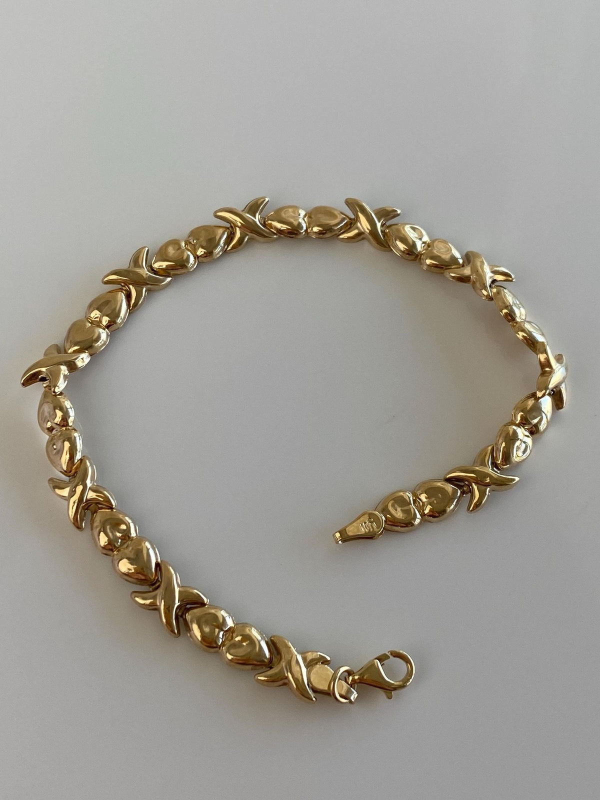 Vintage 10k Yellow Gold Heart X Link Bracelet - 7.25 inches