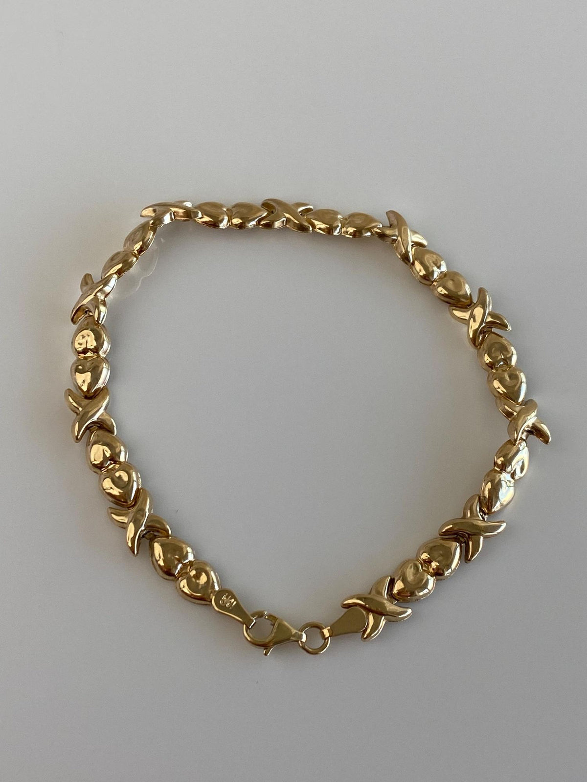 Vintage 10k Yellow Gold Heart X Link Bracelet - 7.25 inches