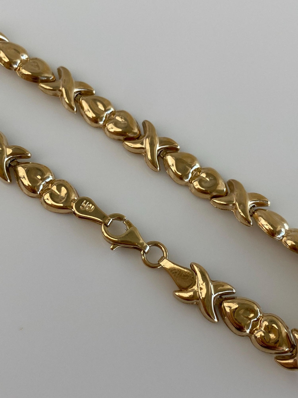 Vintage 10k Yellow Gold Heart X Link Bracelet - 7.25 inches