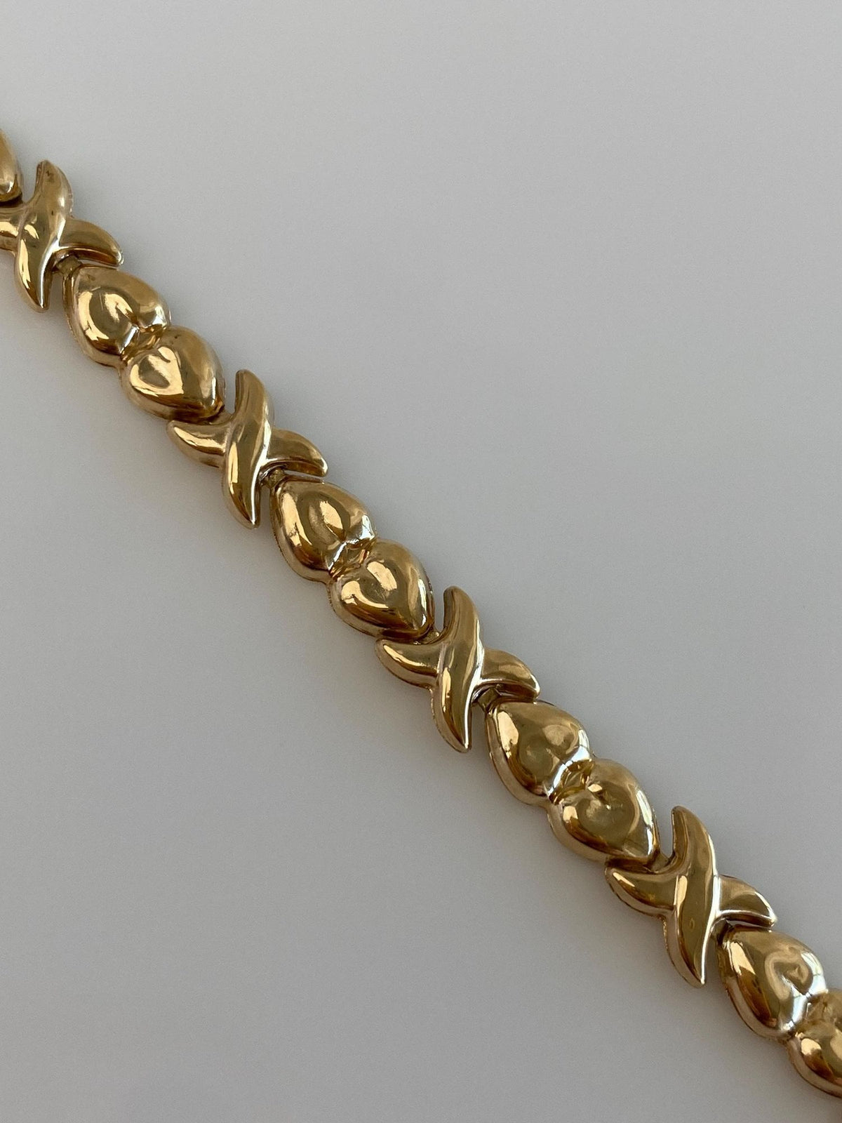 Vintage 10k Yellow Gold Heart X Link Bracelet - 7.25 inches