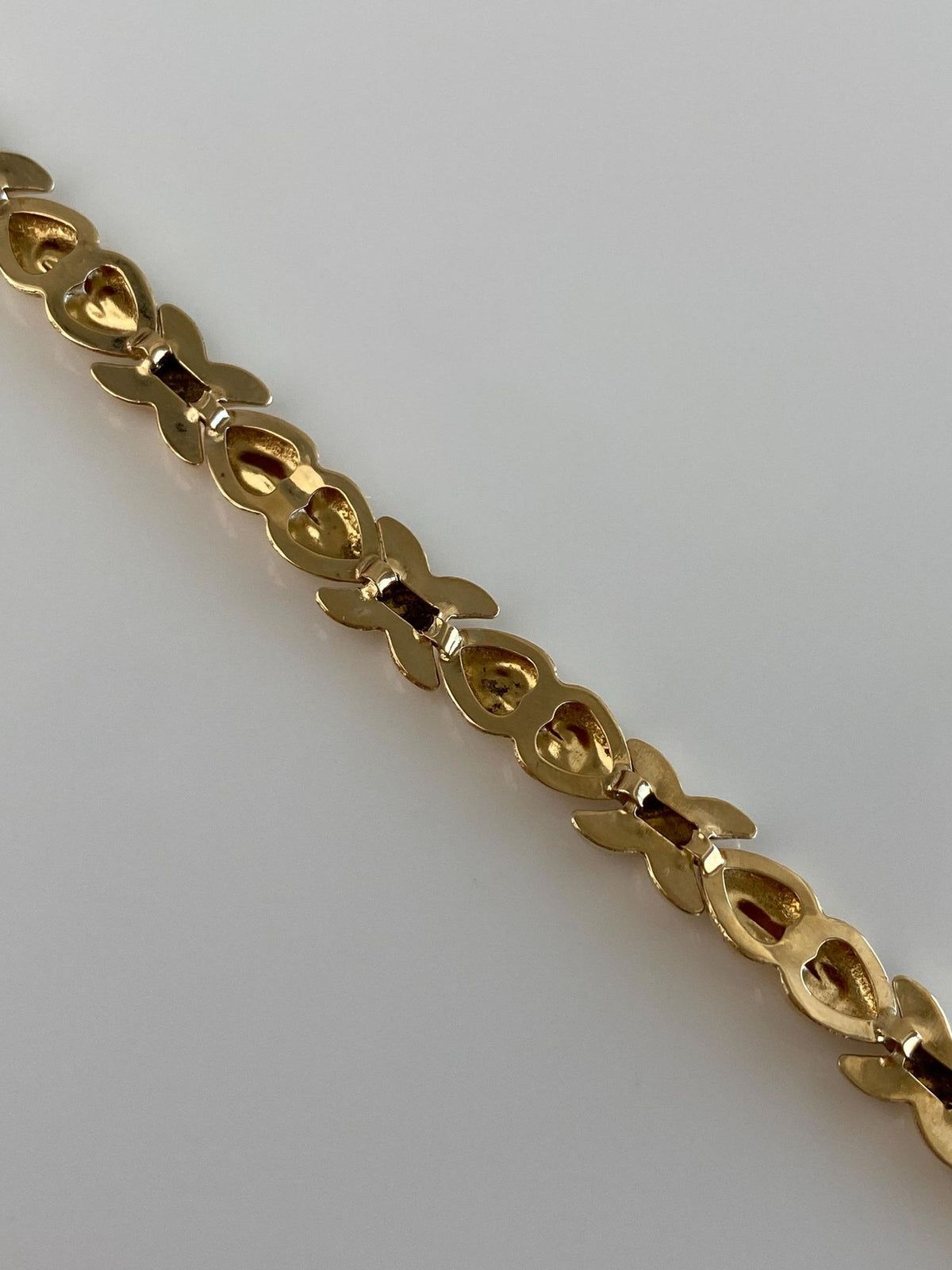 Vintage 10k Yellow Gold Heart X Link Bracelet - 7.25 inches