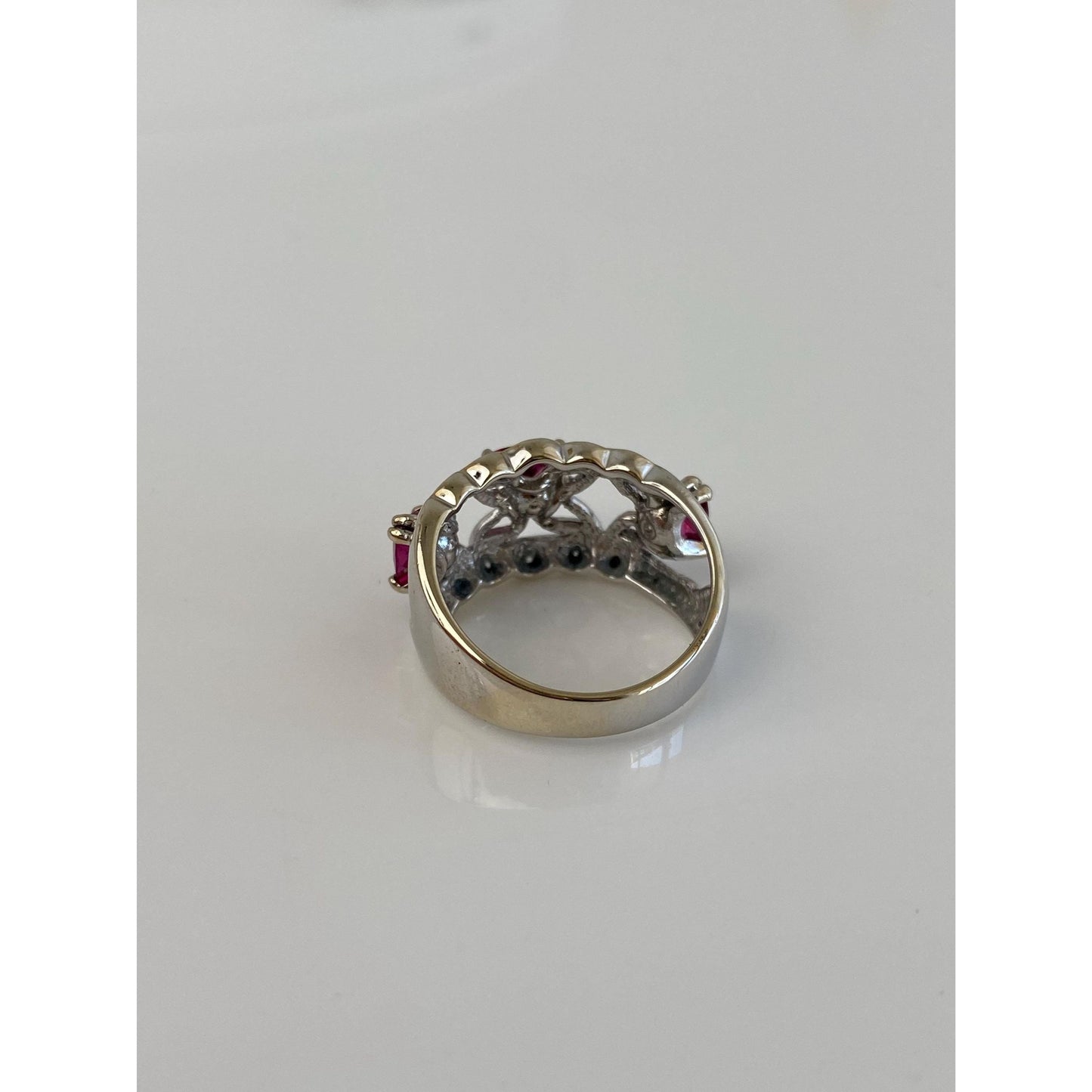 Vintage Solid 14k White Gold Diamond Pink Tourmaline Ring Band - Size 6.5