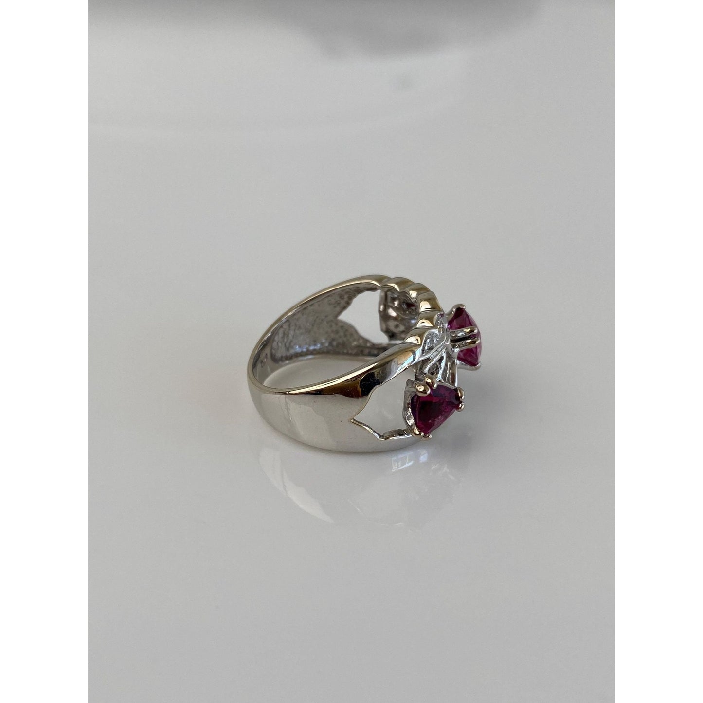 Vintage Solid 14k White Gold Diamond Pink Tourmaline Ring Band - Size 6.5