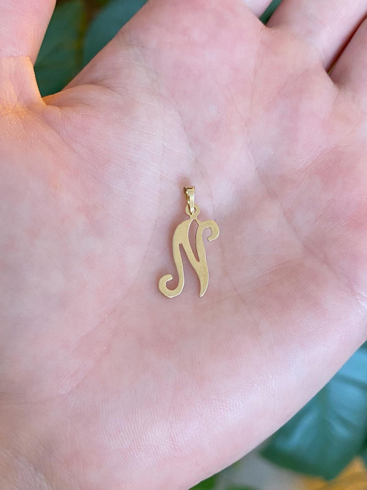 Solid 14k Yellow Gold Initial 'N' Charm
