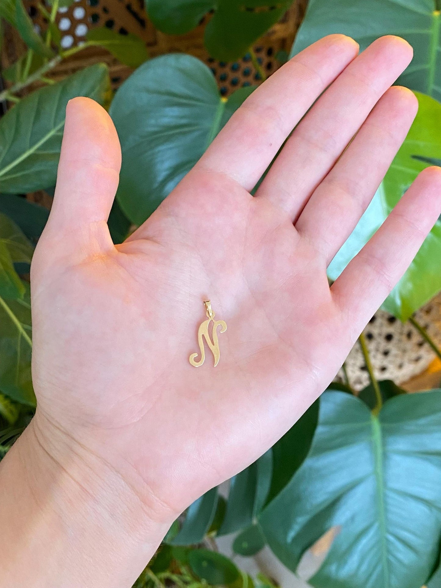 Solid 14k Yellow Gold Initial 'N' Charm