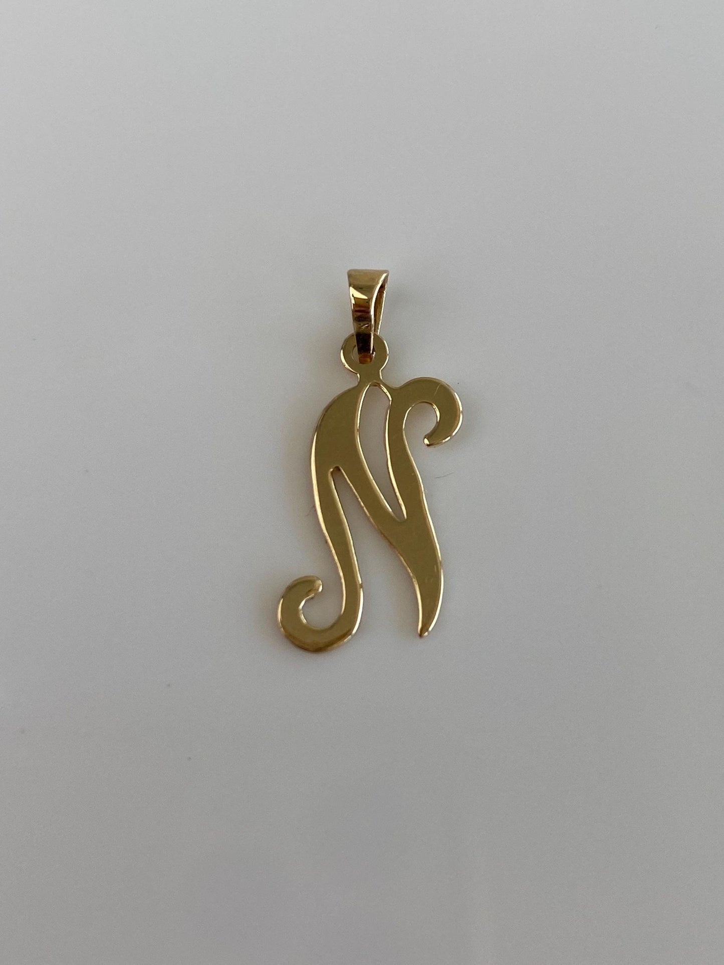 Solid 14k Yellow Gold Initial 'N' Charm