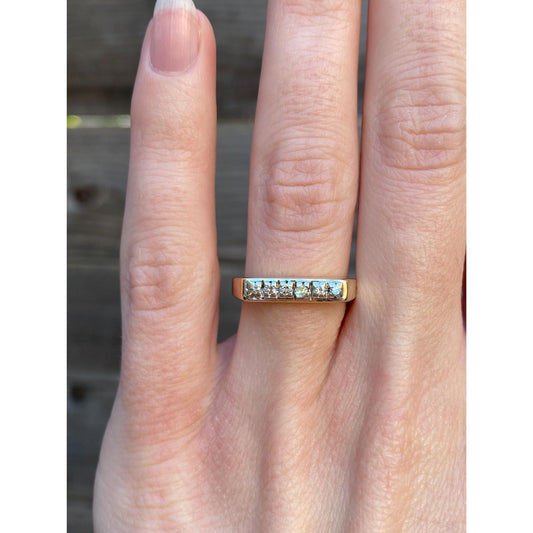 Vintage Solid 14k White & Yellow Gold Diamond Signet Ring - Size 5.5