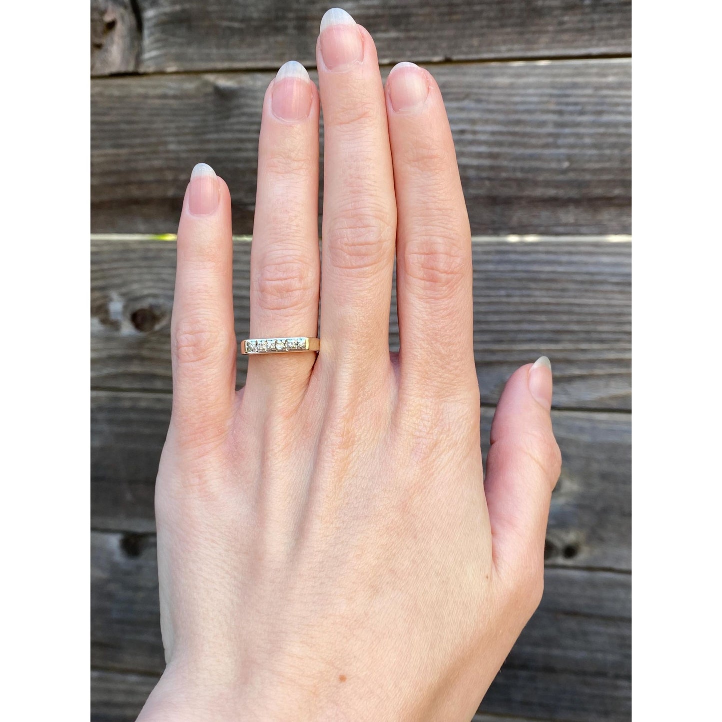 Vintage Solid 14k White & Yellow Gold Diamond Signet Ring - Size 5.5