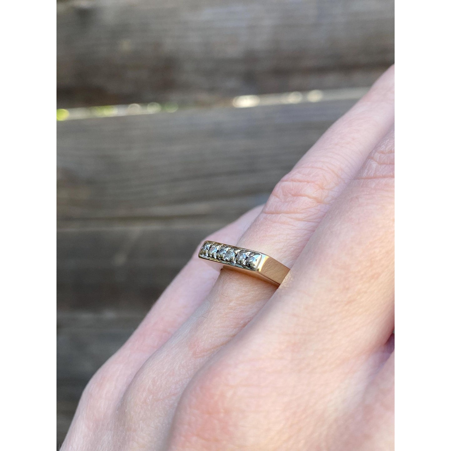 Vintage Solid 14k White & Yellow Gold Diamond Signet Ring - Size 5.5