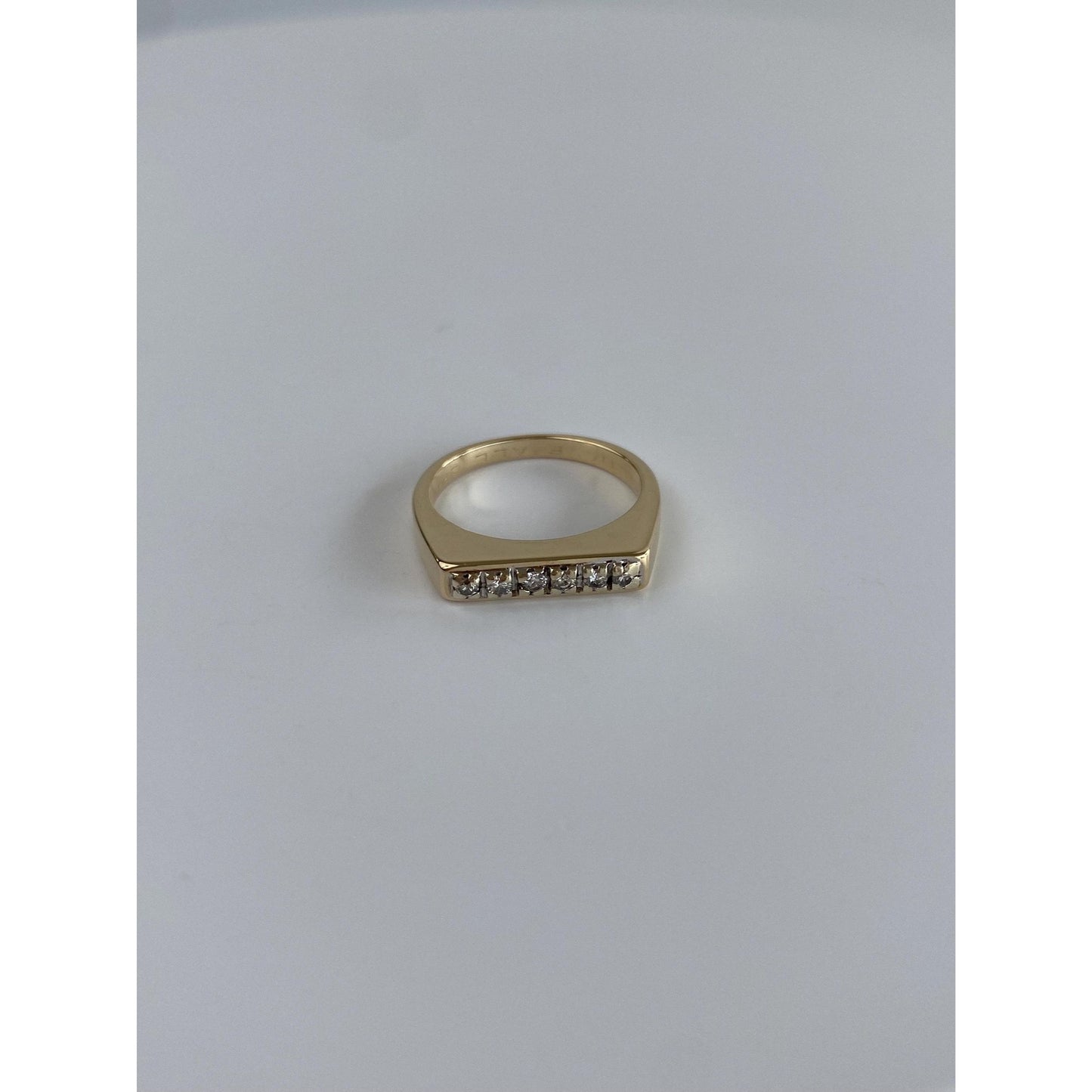 Vintage Solid 14k White & Yellow Gold Diamond Signet Ring - Size 5.5