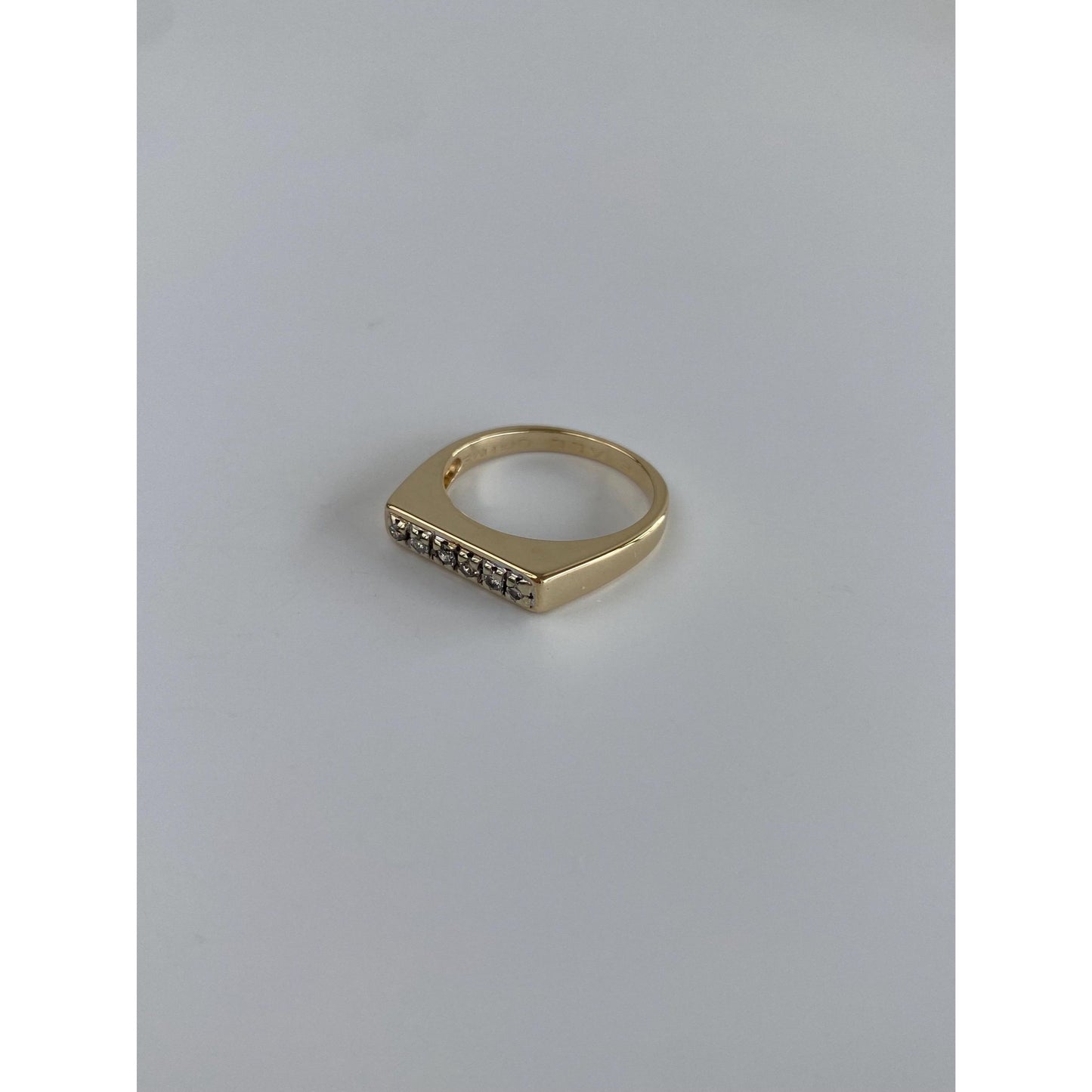 Vintage Solid 14k White & Yellow Gold Diamond Signet Ring - Size 5.5