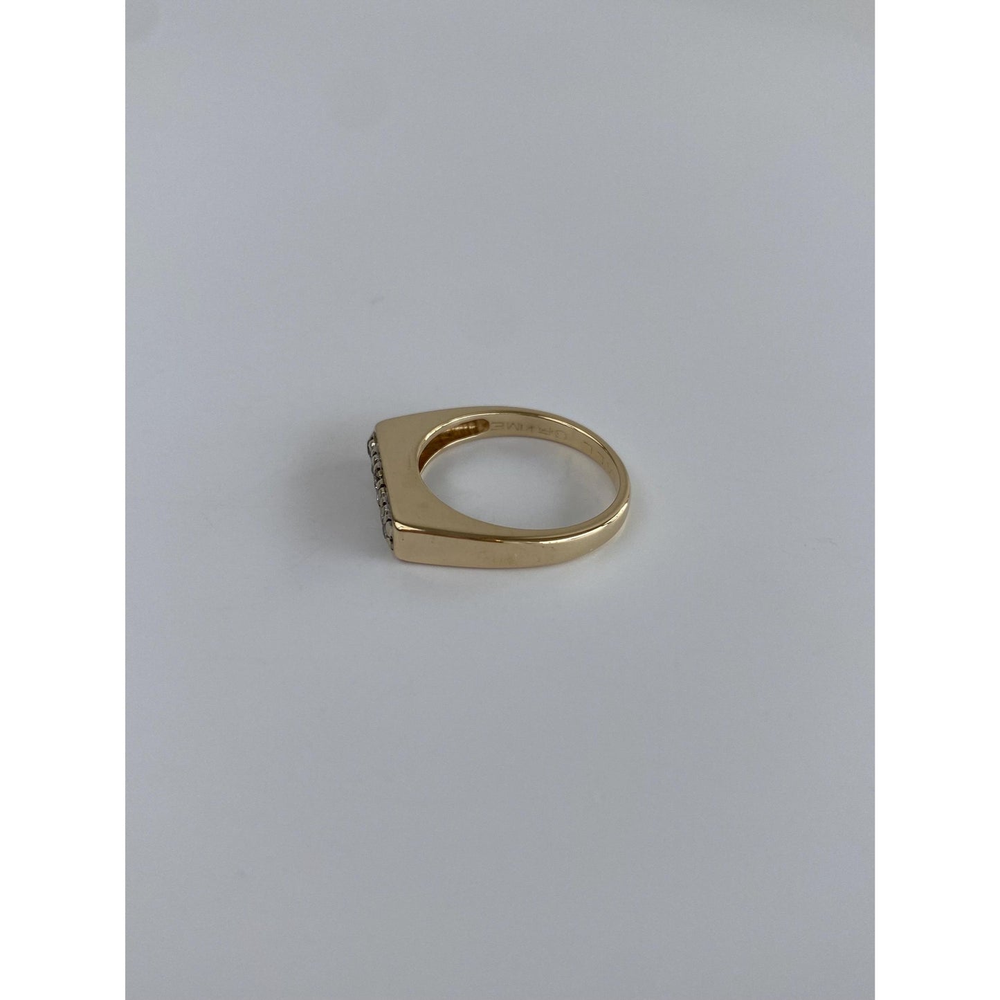 Vintage Solid 14k White & Yellow Gold Diamond Signet Ring - Size 5.5