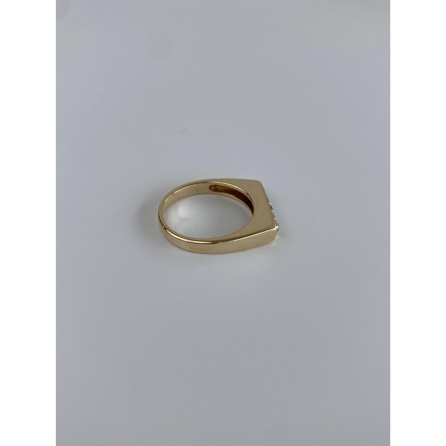 Vintage Solid 14k White & Yellow Gold Diamond Signet Ring - Size 5.5