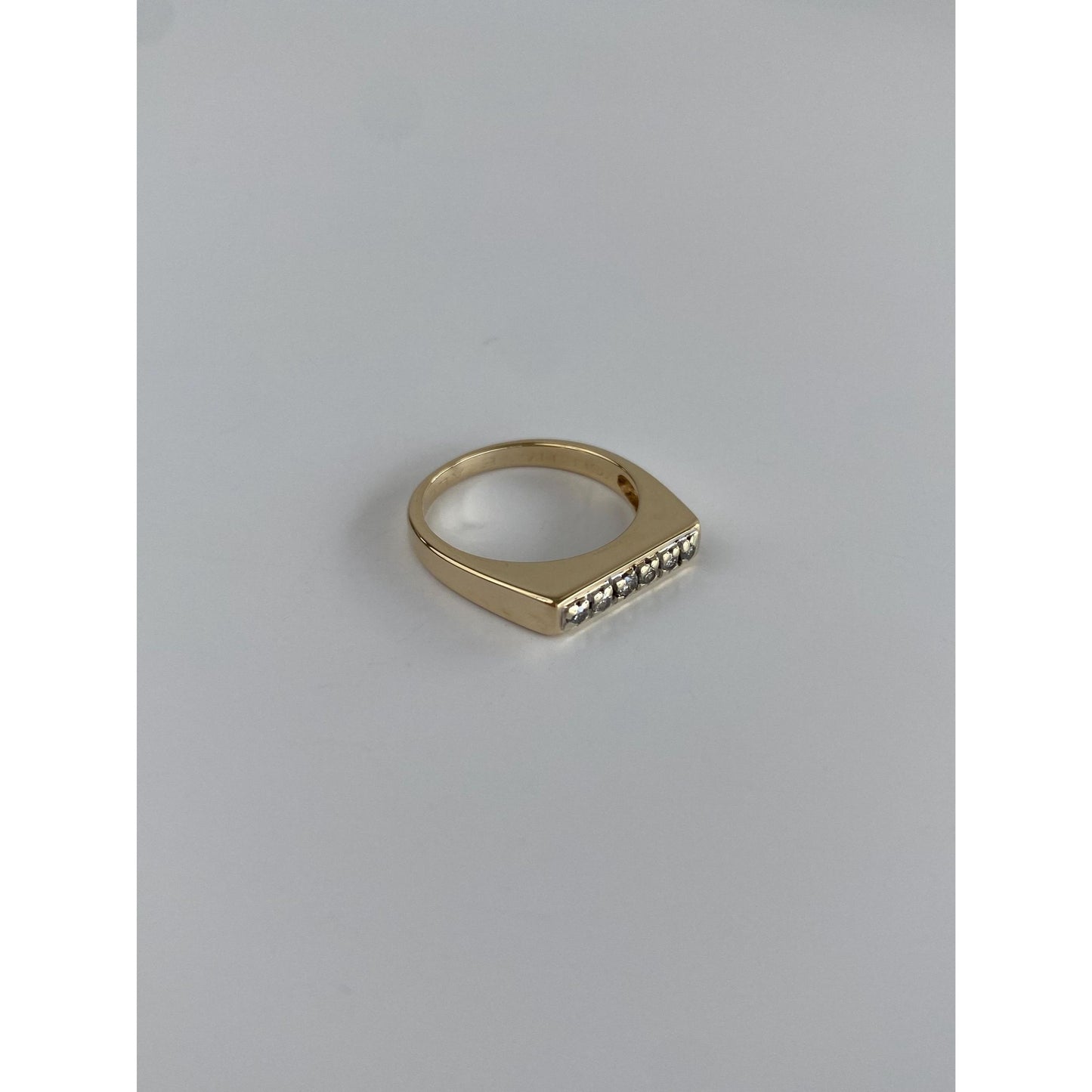 Vintage Solid 14k White & Yellow Gold Diamond Signet Ring - Size 5.5