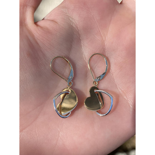 Vintage 14k White & Yellow Gold Connected Heart Dangle Earrings