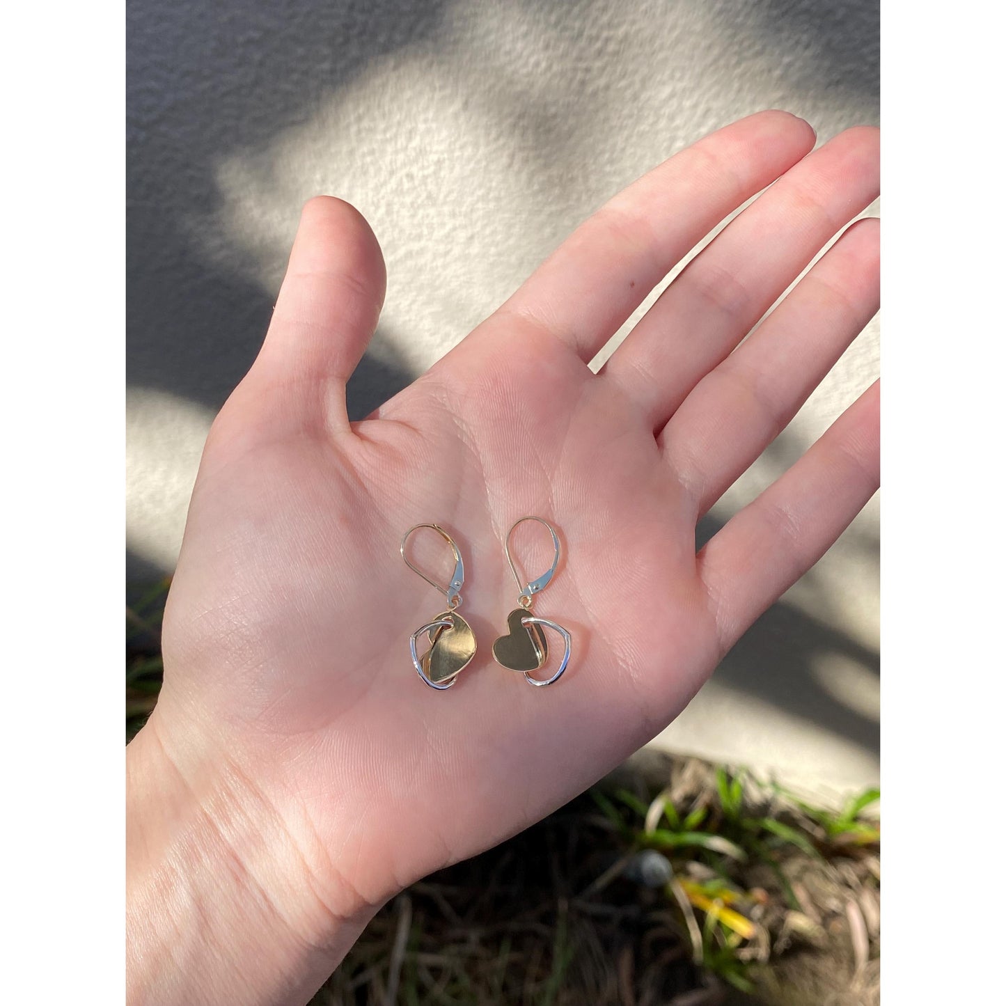 Vintage 14k White & Yellow Gold Connected Heart Dangle Earrings